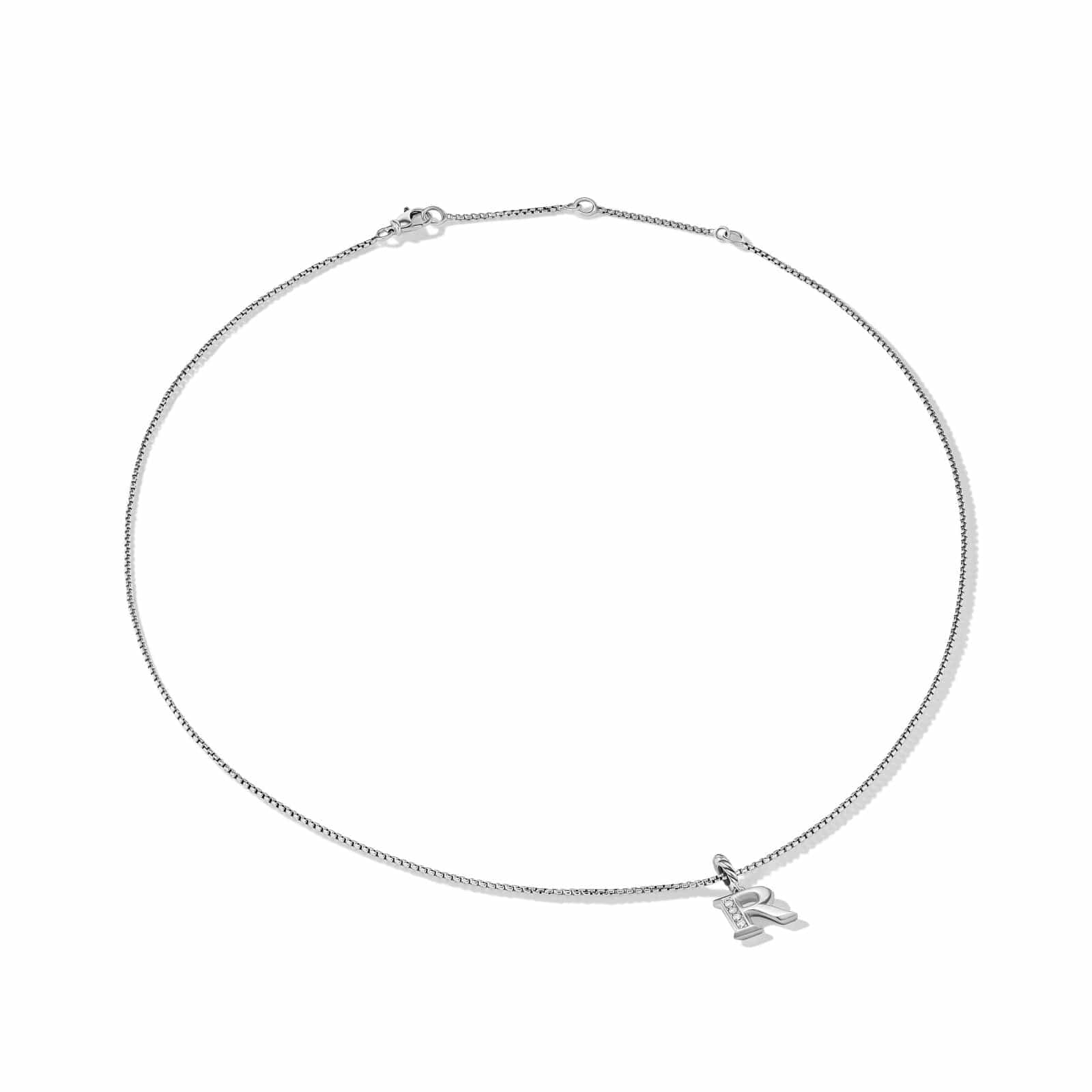 Pavé Initial Pendant Necklace in Sterling Silver with Diamond R - Image 4