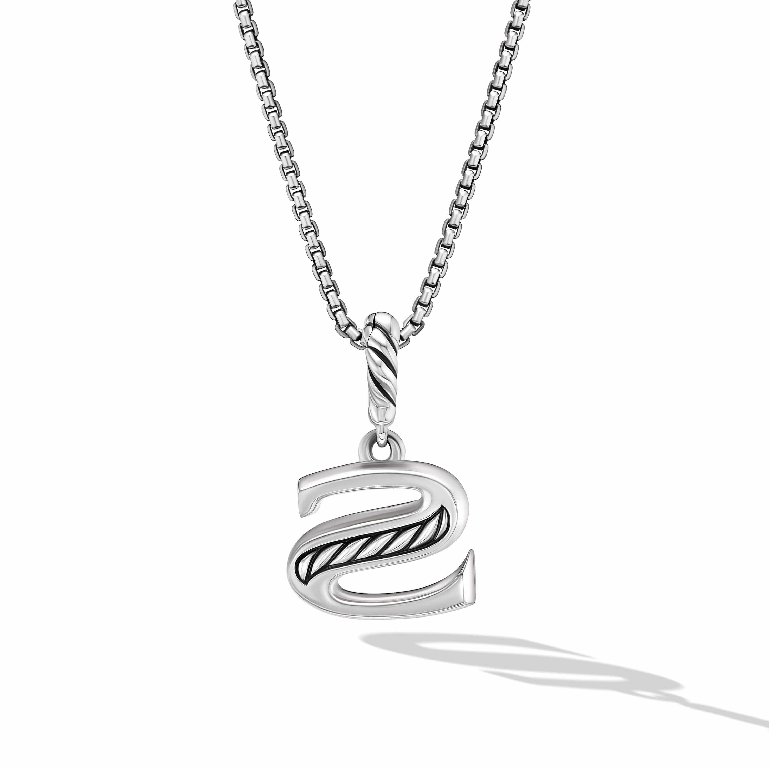 Pavé Initial Pendant Necklace in Sterling Silver with Diamond S - Image 2