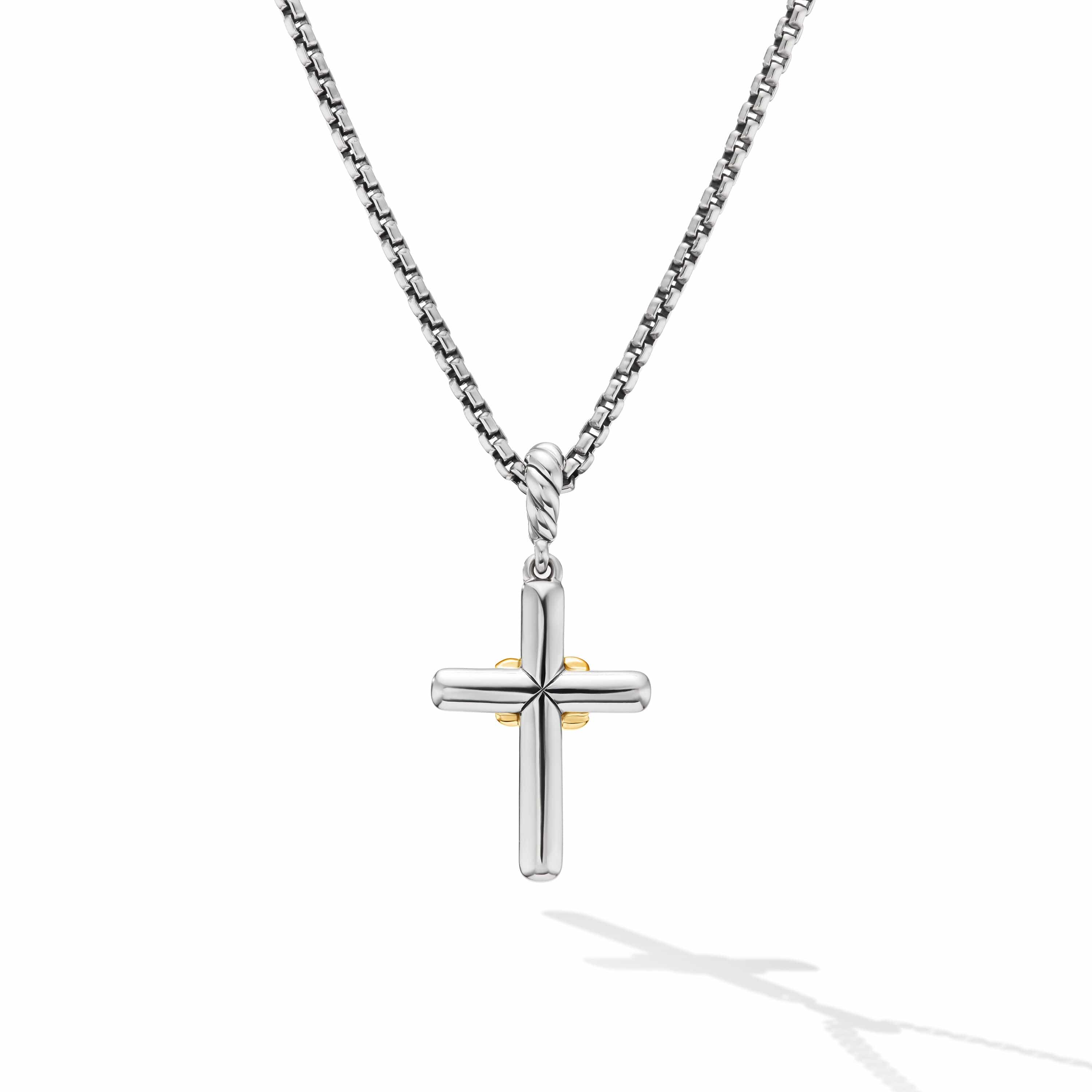Petite Cross Necklace in Sterling Silver with 18K Yellow Gold with Diamonds, 20.8mm - Image 2