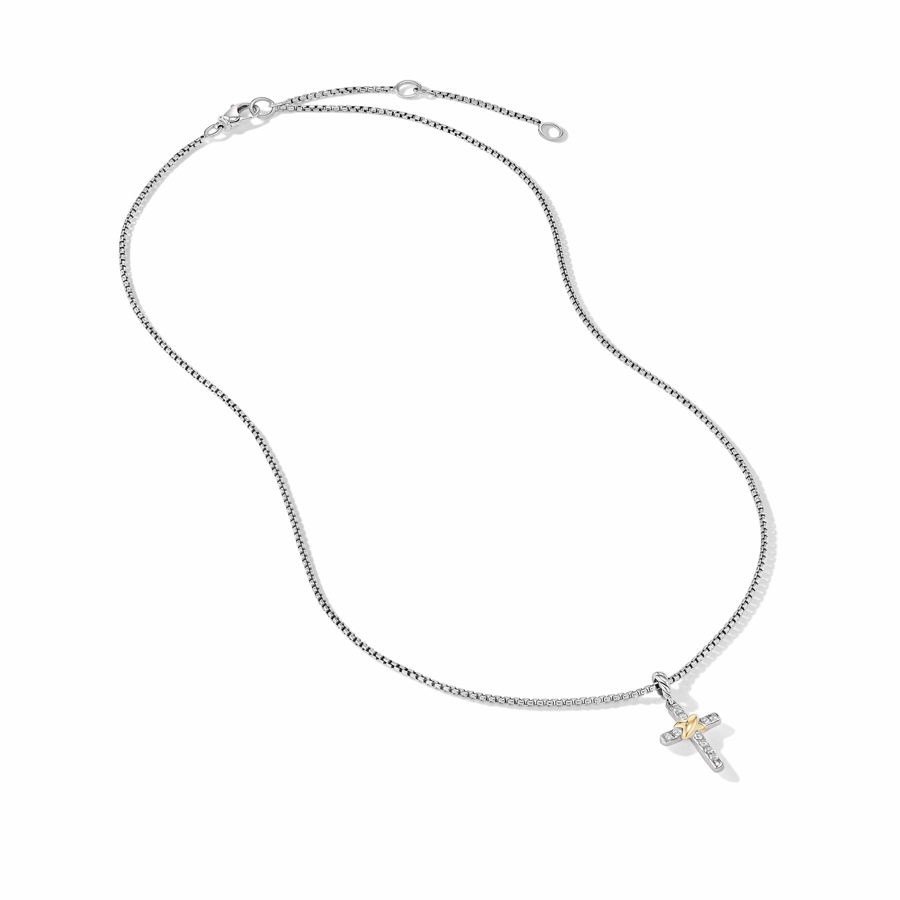 Petite Cross Necklace in Sterling Silver with 18K Yellow Gold with Diamonds, 20.8mm - Image 3