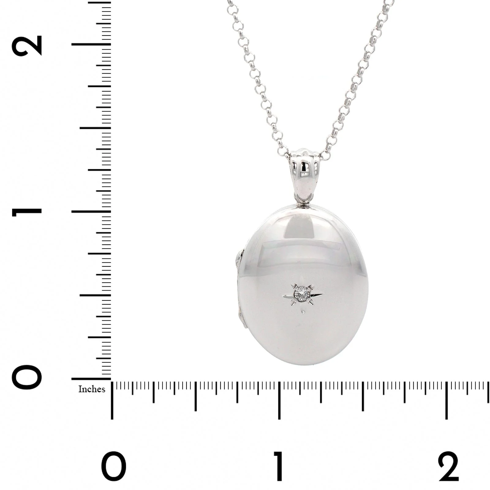 Sterling Silver Oval Diamond Locket Necklace - Image 5