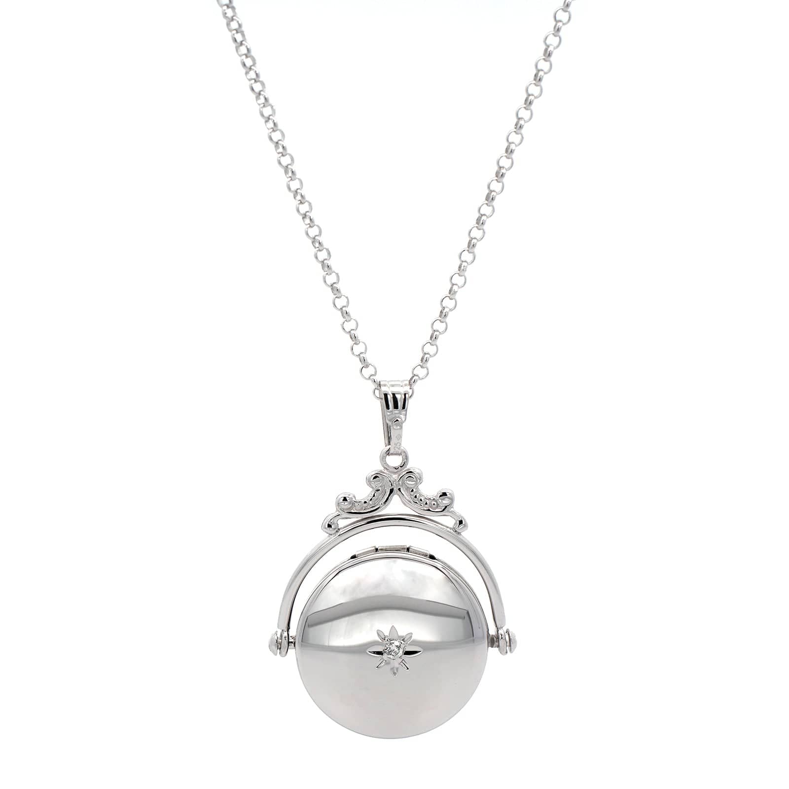Sterling Silver Round Spinner Diamond Locket