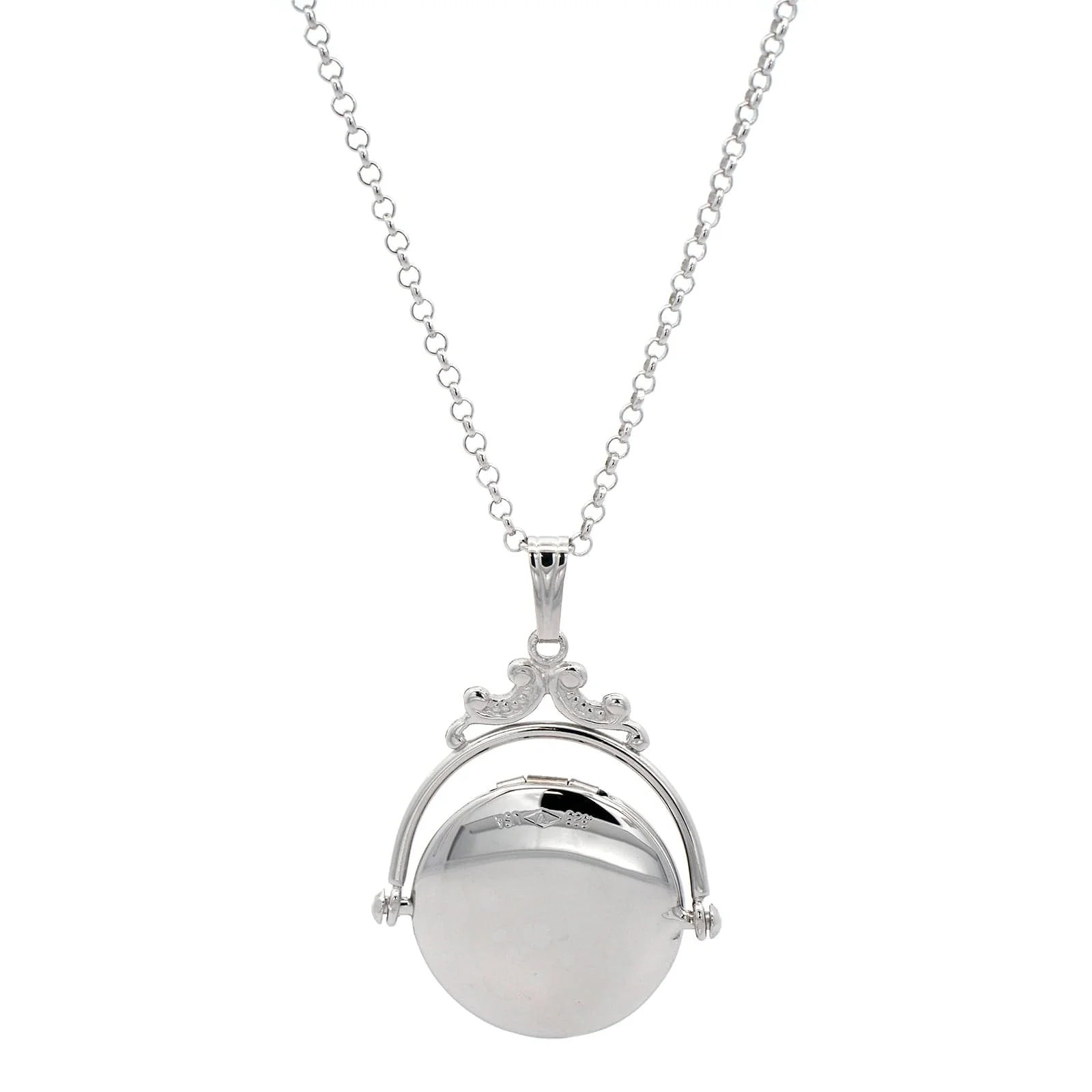Sterling Silver Round Spinner Diamond Locket - Image 2