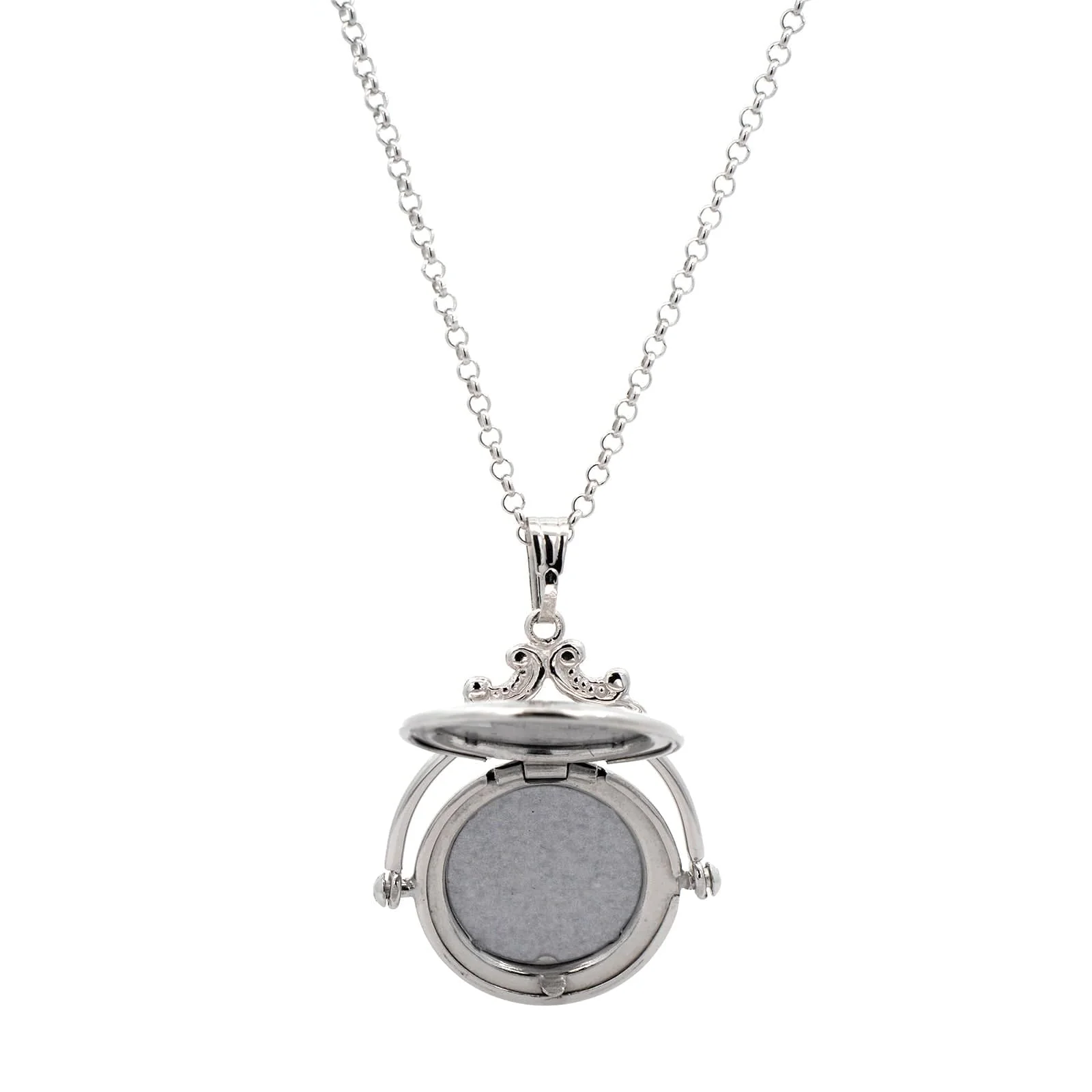 Sterling Silver Round Spinner Diamond Locket - Image 4