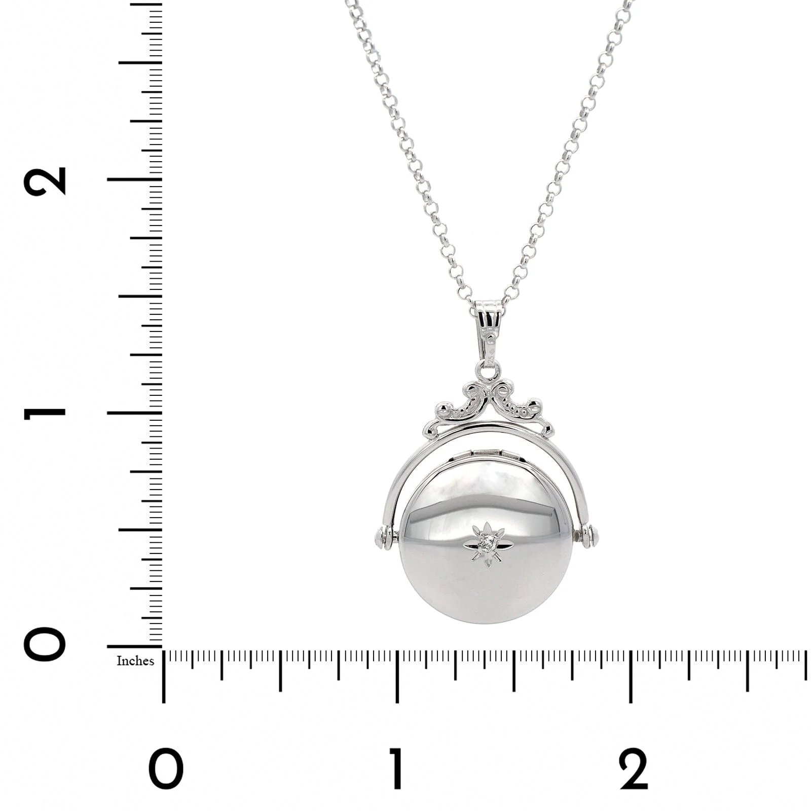 Sterling Silver Round Spinner Diamond Locket - Image 5