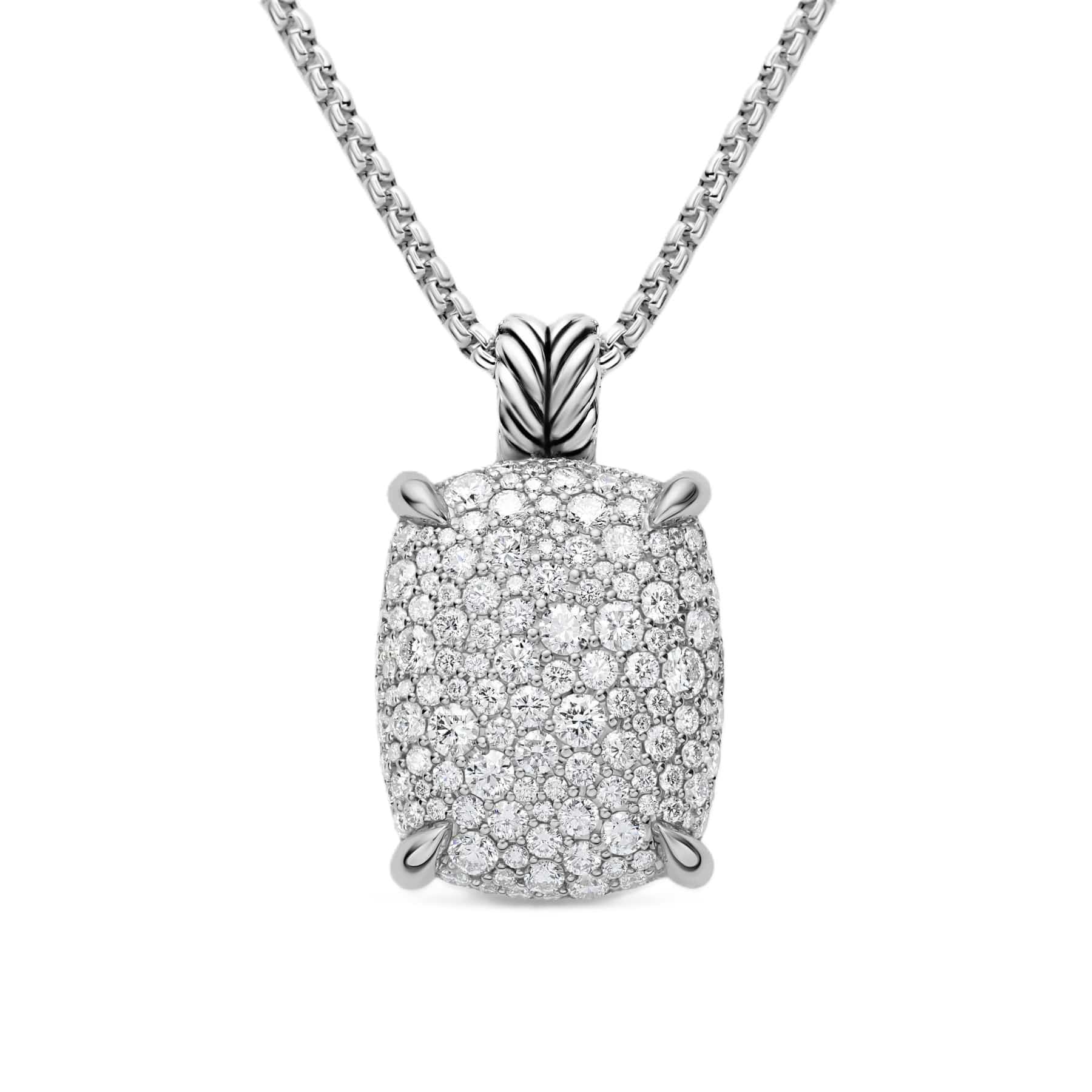Chatelaine® Elongated Pendant Necklace Sterling Silver with Diamonds, 19mm
