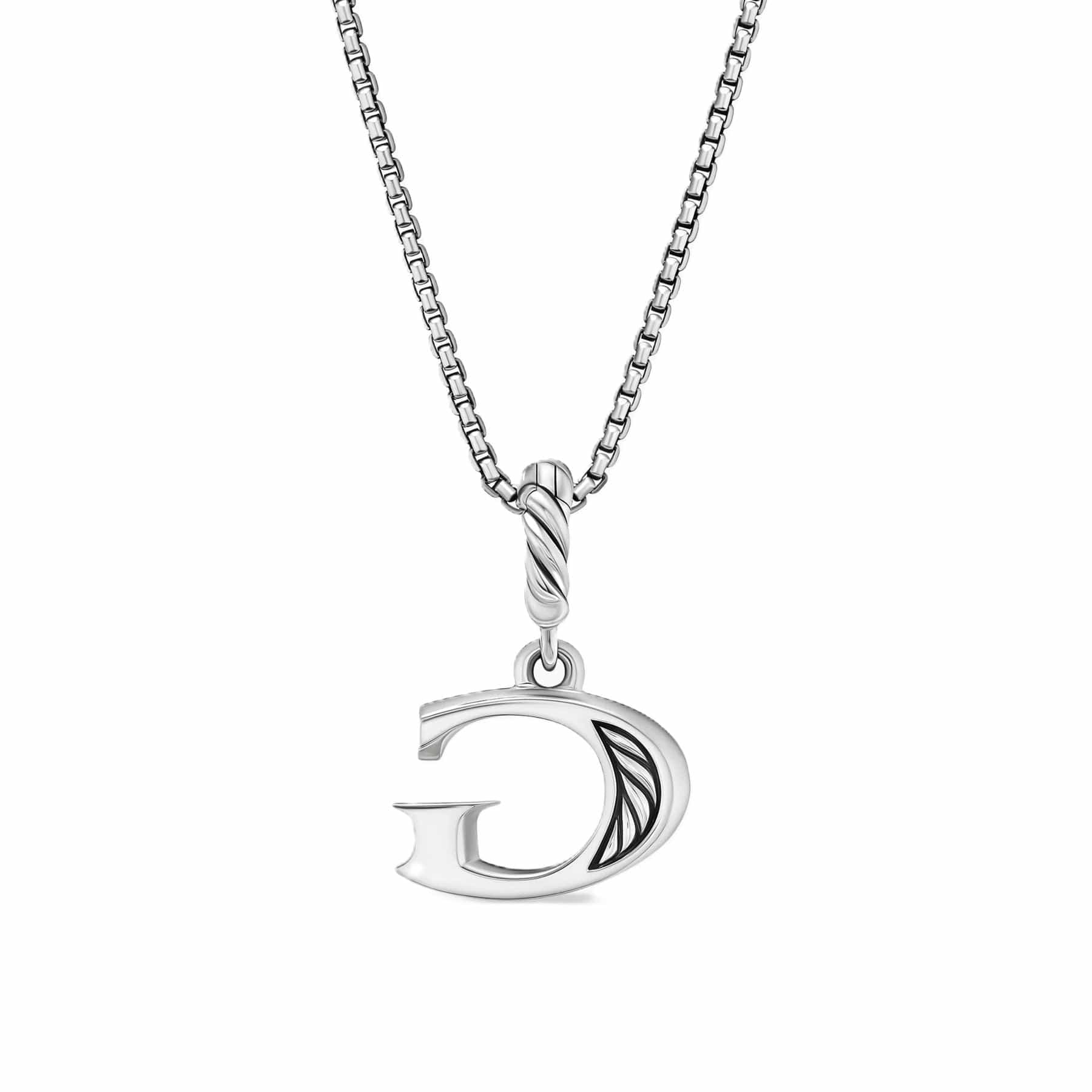 Pavé Initial Pendant Necklace Sterling Silver with Diamond G - Image 3