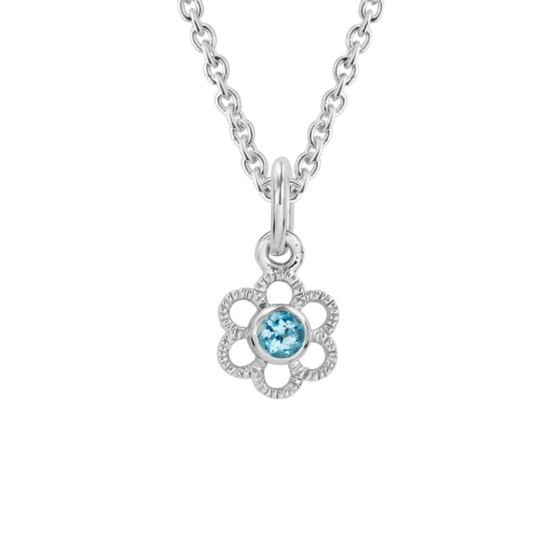 Sterling Silver Blue Topaz Flower Pendant