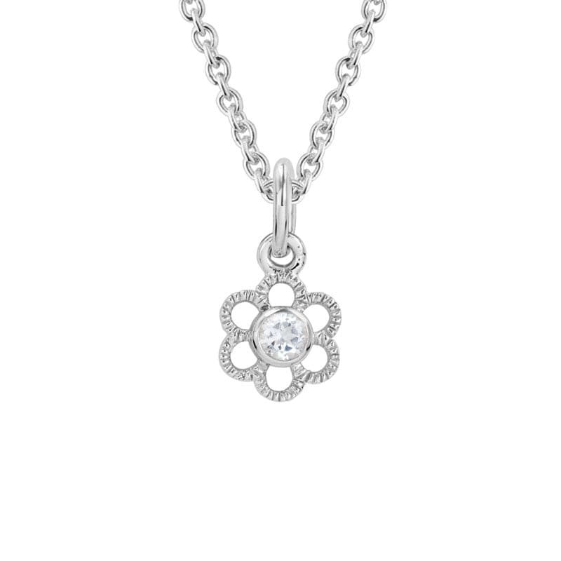 Sterling Silver White Topaz Flower Pendant