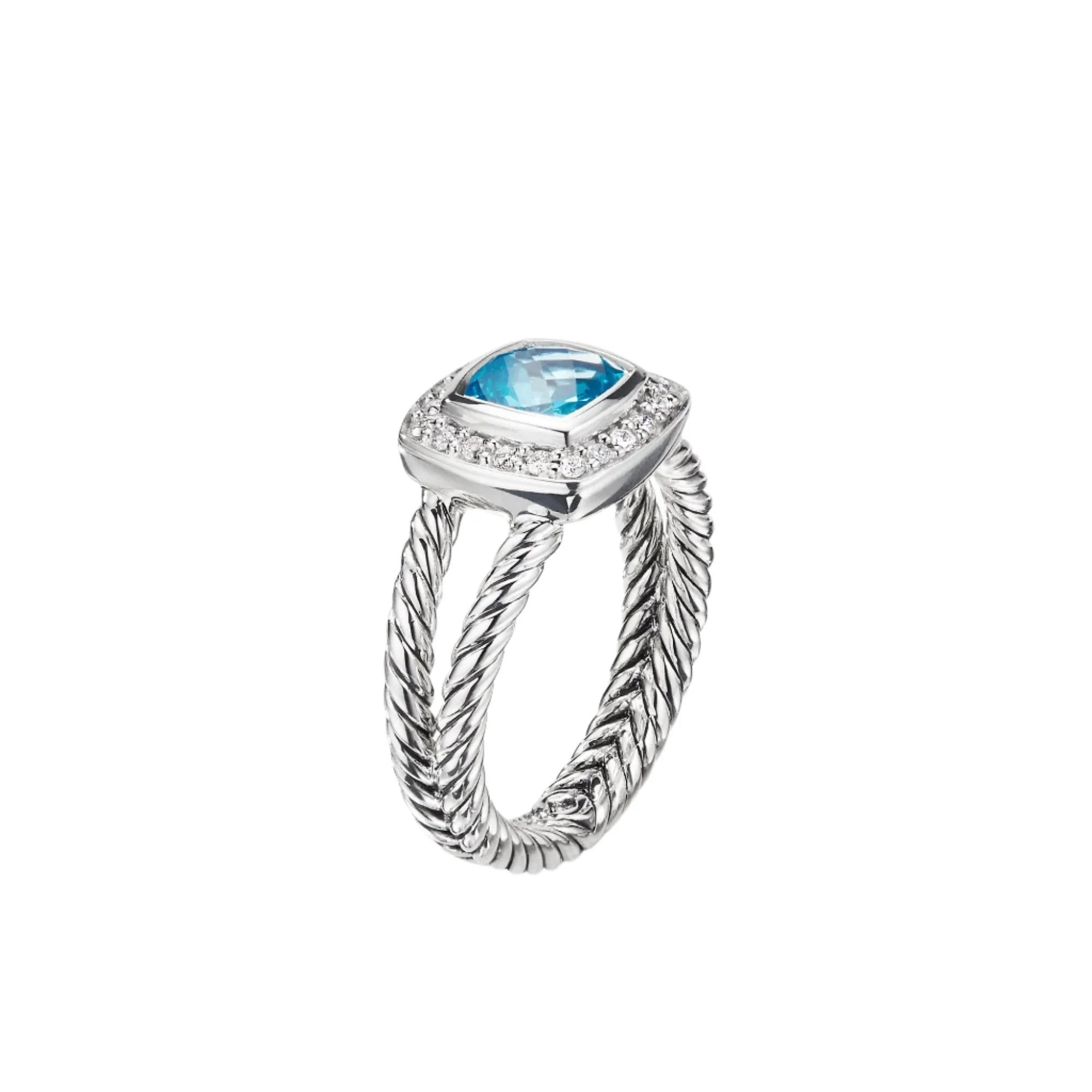 Petite Albion Ring with Blue Topaz and Diamonds - Image 4
