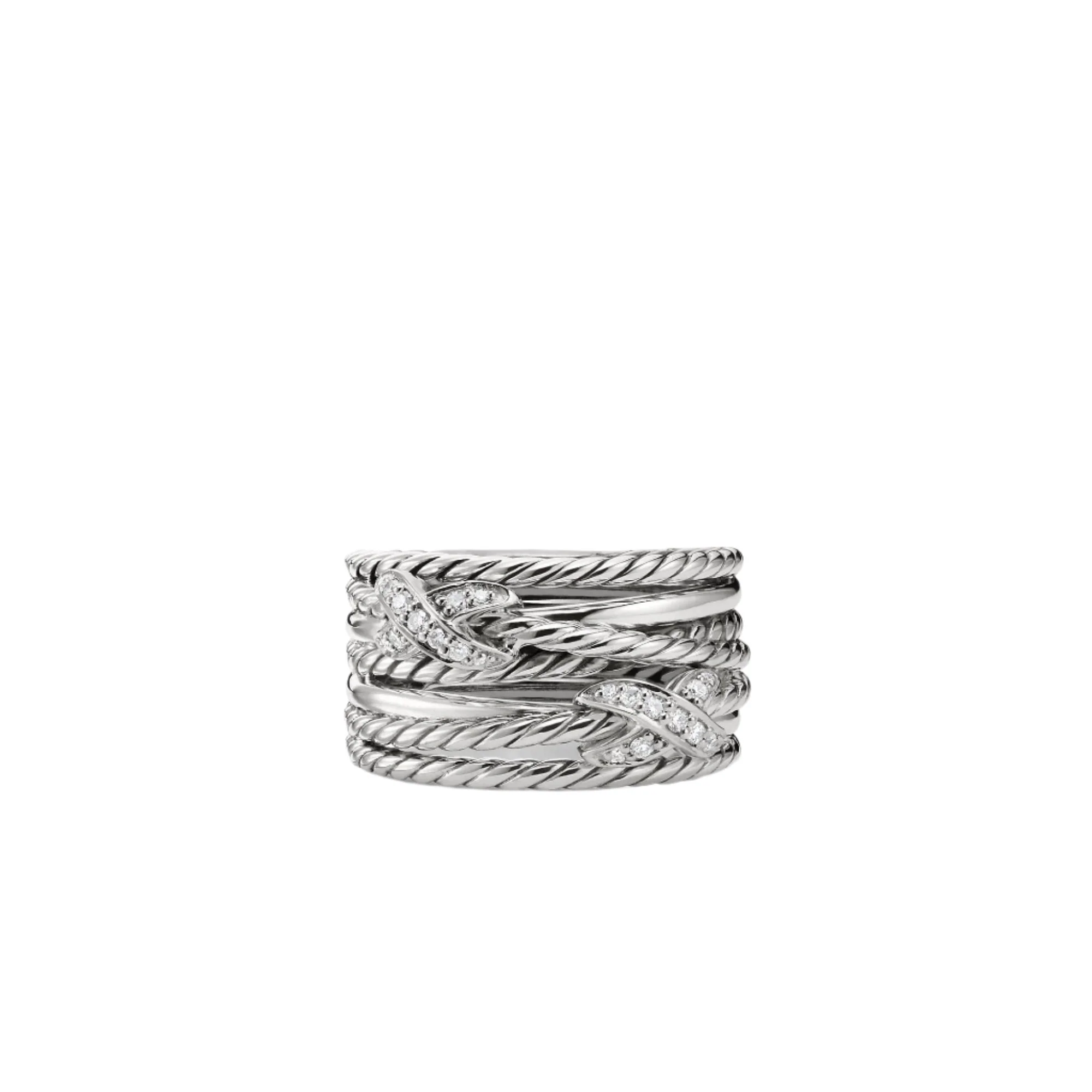 Double X Crossover Ring with Diamonds - Image 3