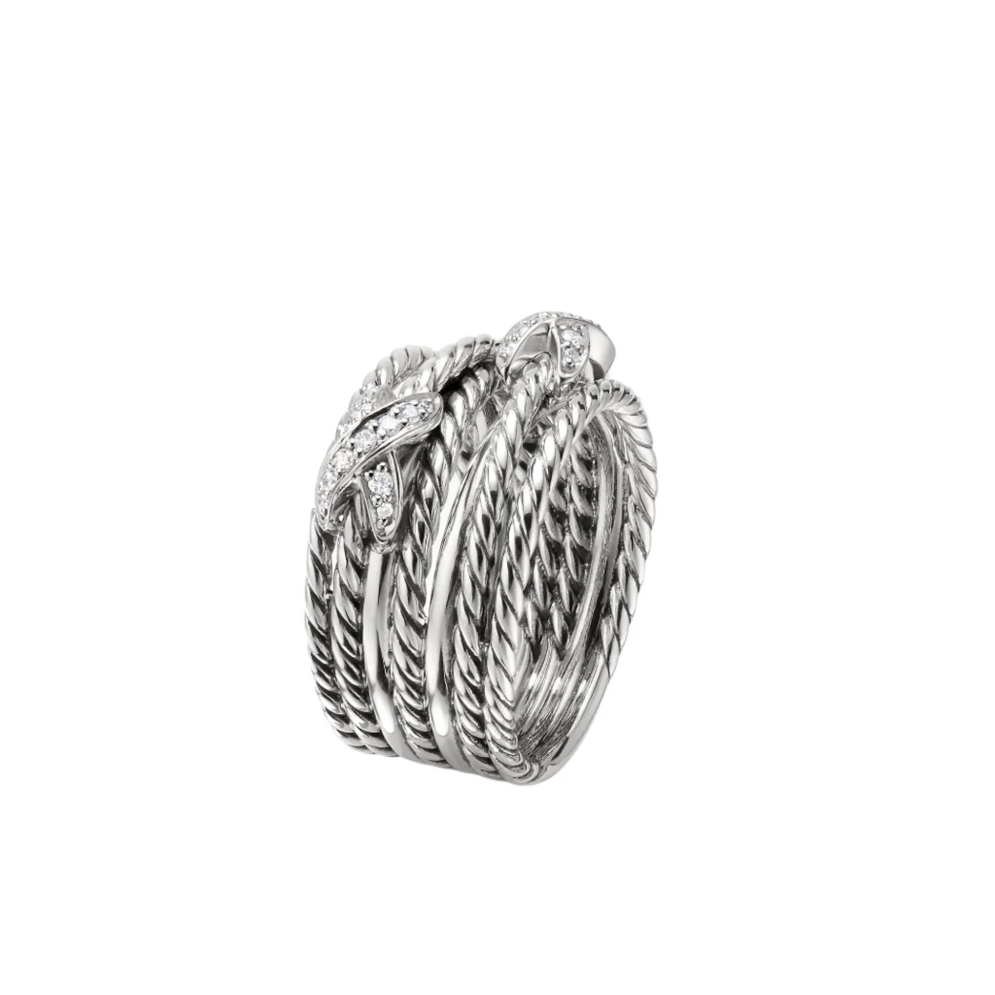 Double X Crossover Ring with Diamonds - Image 4