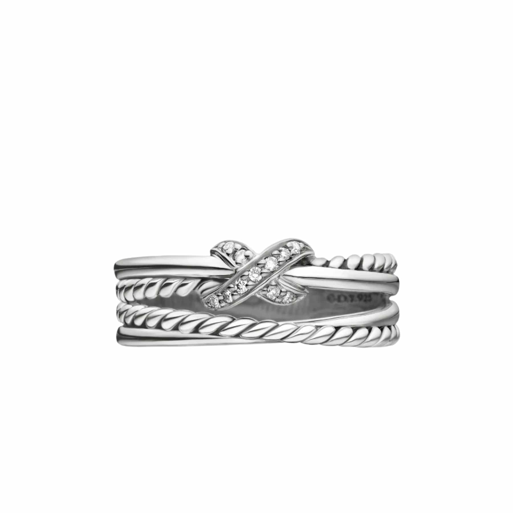 X Crossover Band Ring Sterling Silver with Diamonds, 6mm - Image 2