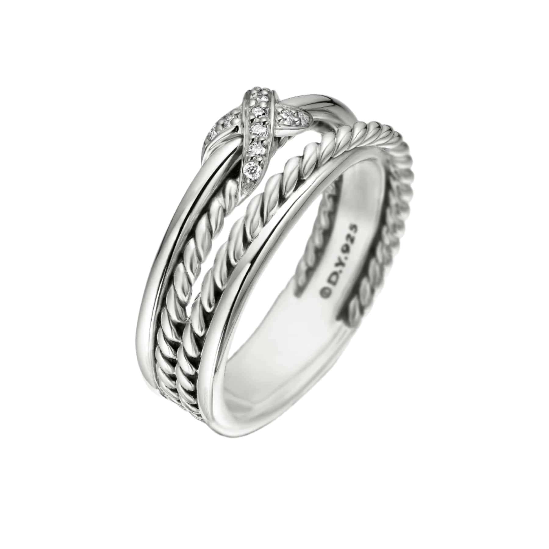 X Crossover Band Ring Sterling Silver with Diamonds, 6mm - Image 3