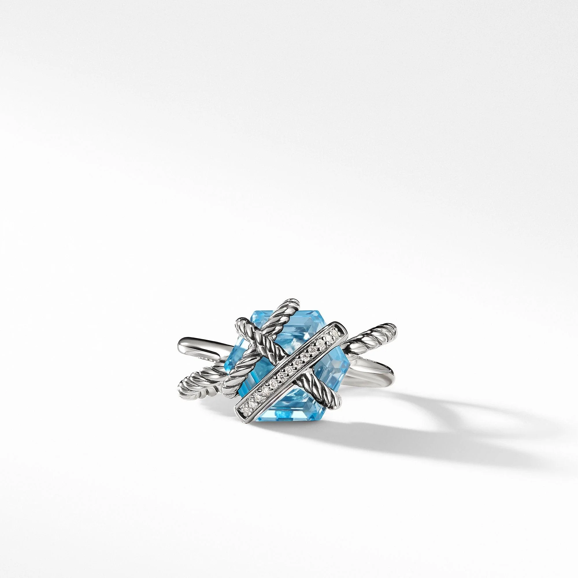 Cable Wrap Ring with Blue Topaz and Diamonds - Image 3