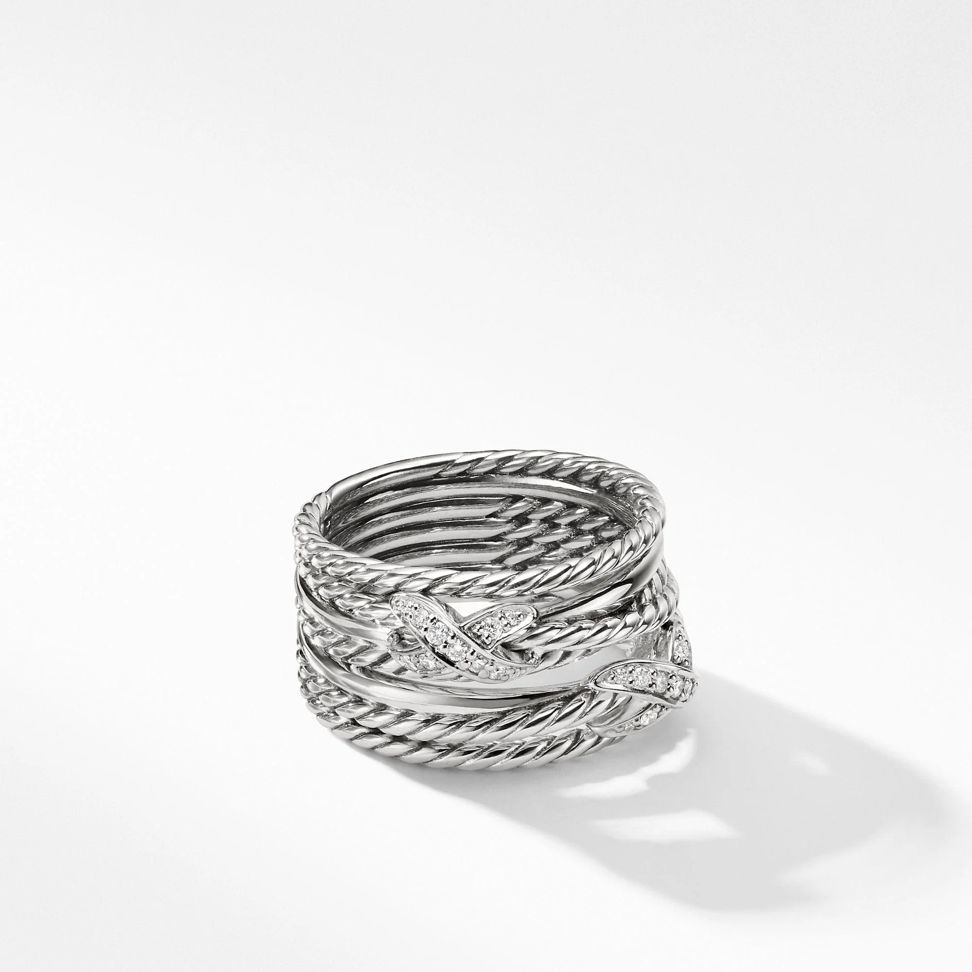 Double X Crossover Ring with Diamonds