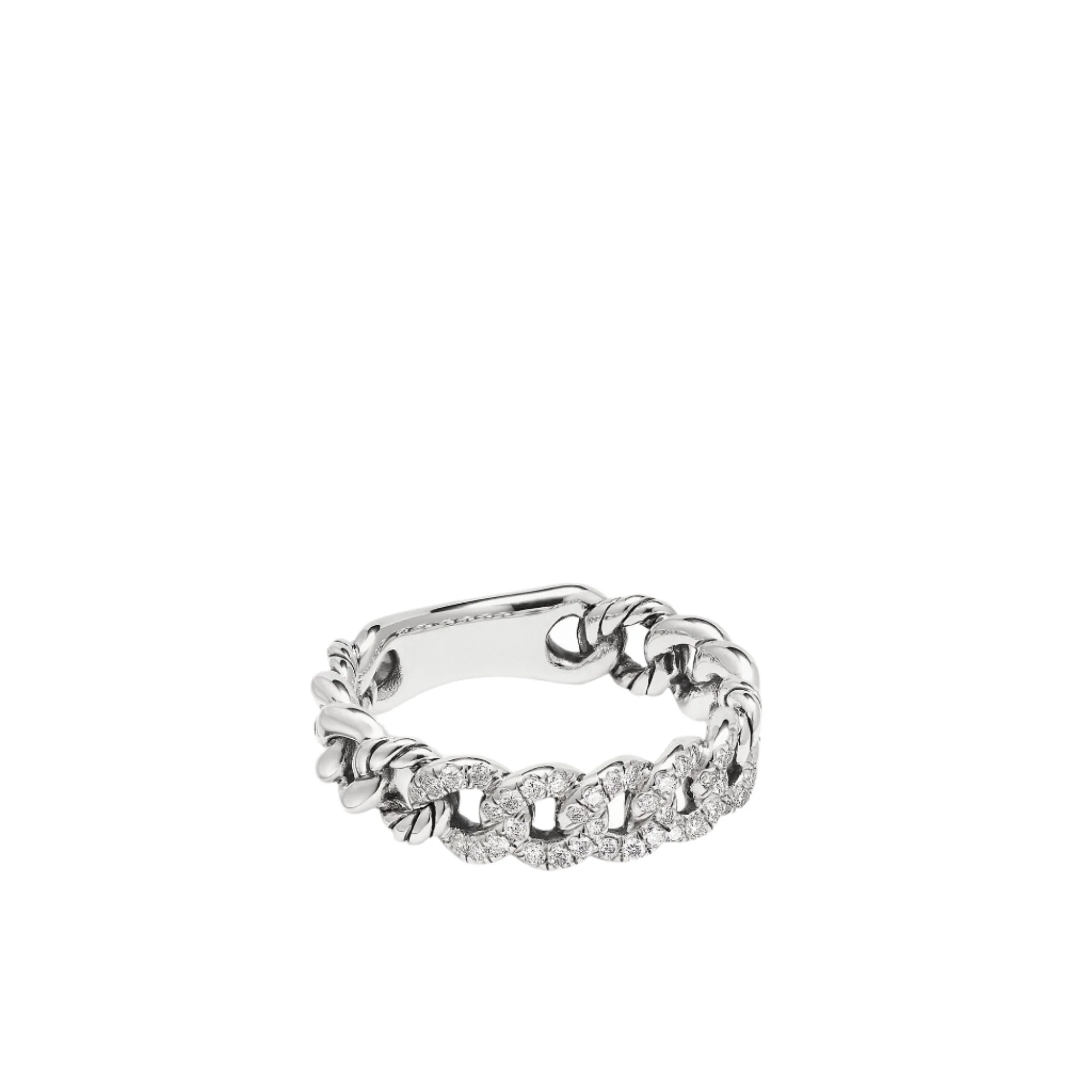 Belmont Curb Link Narrow Ring with Pavé Diamonds