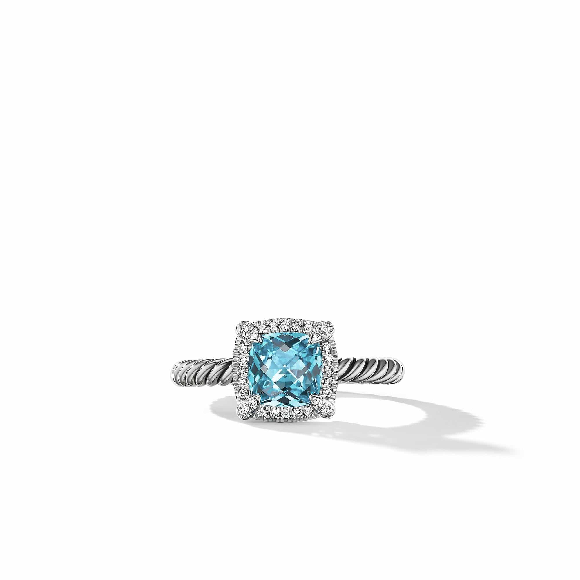Petite Chatelaine® Pavé Bezel Ring with Blue Topaz and Diamonds - Image 2