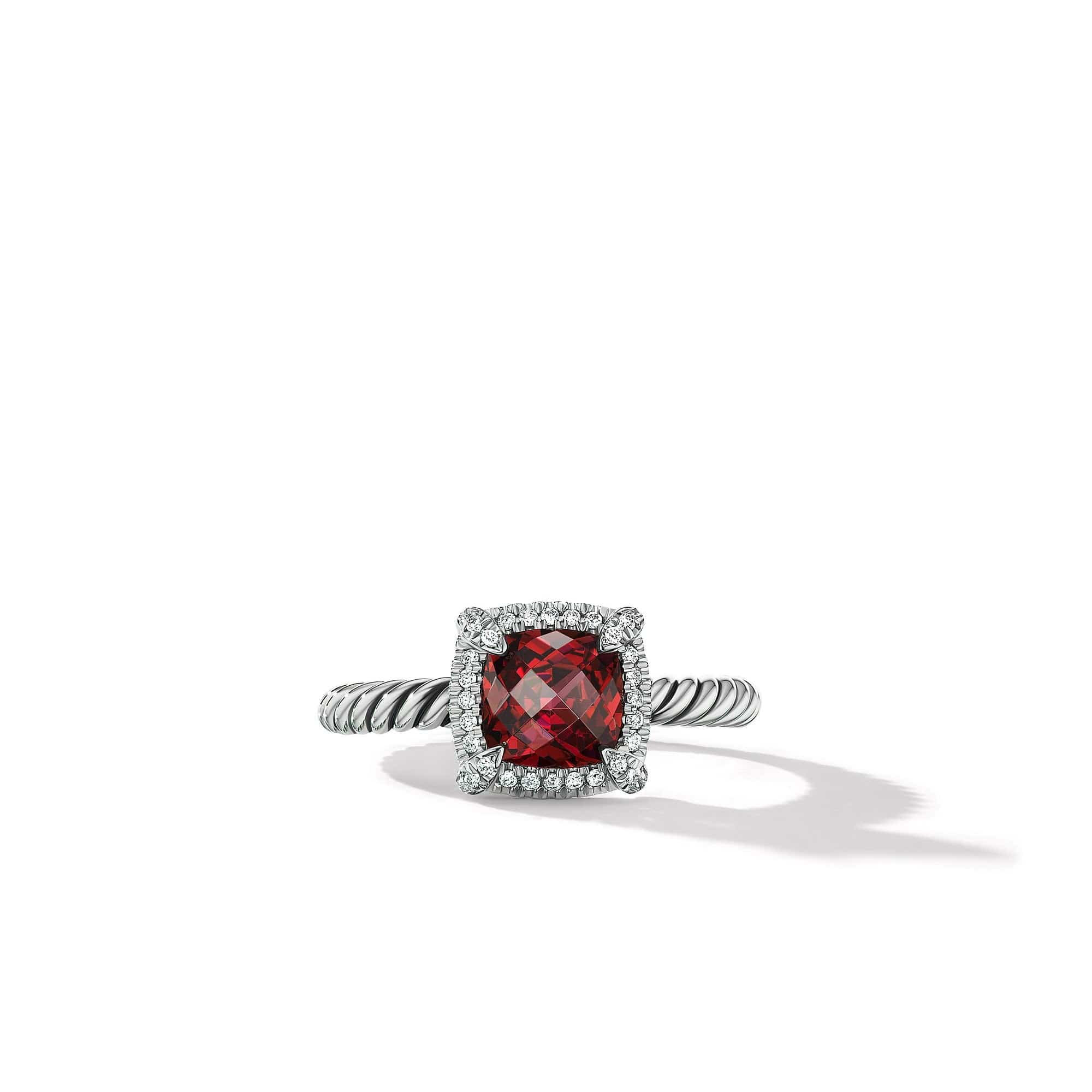 Petite Chatelaine® Pavé Bezel Ring with Rhodolite Garnet and Diamonds - Image 2
