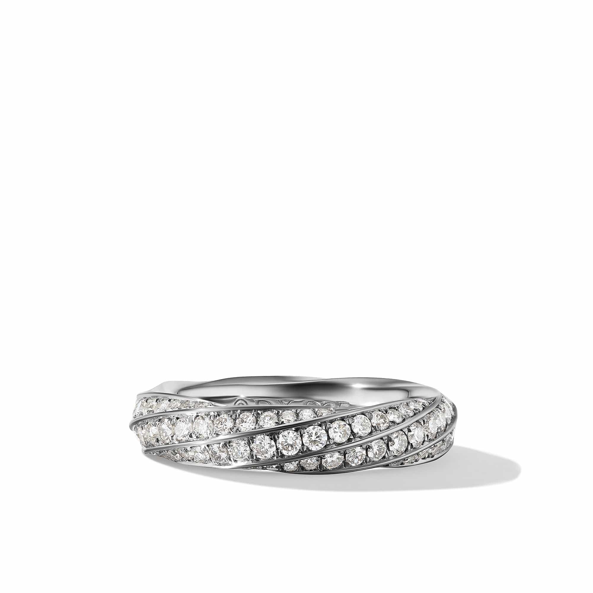 Cable Edge Band Ring in Recycled Sterling Silver with Pavé Diamonds