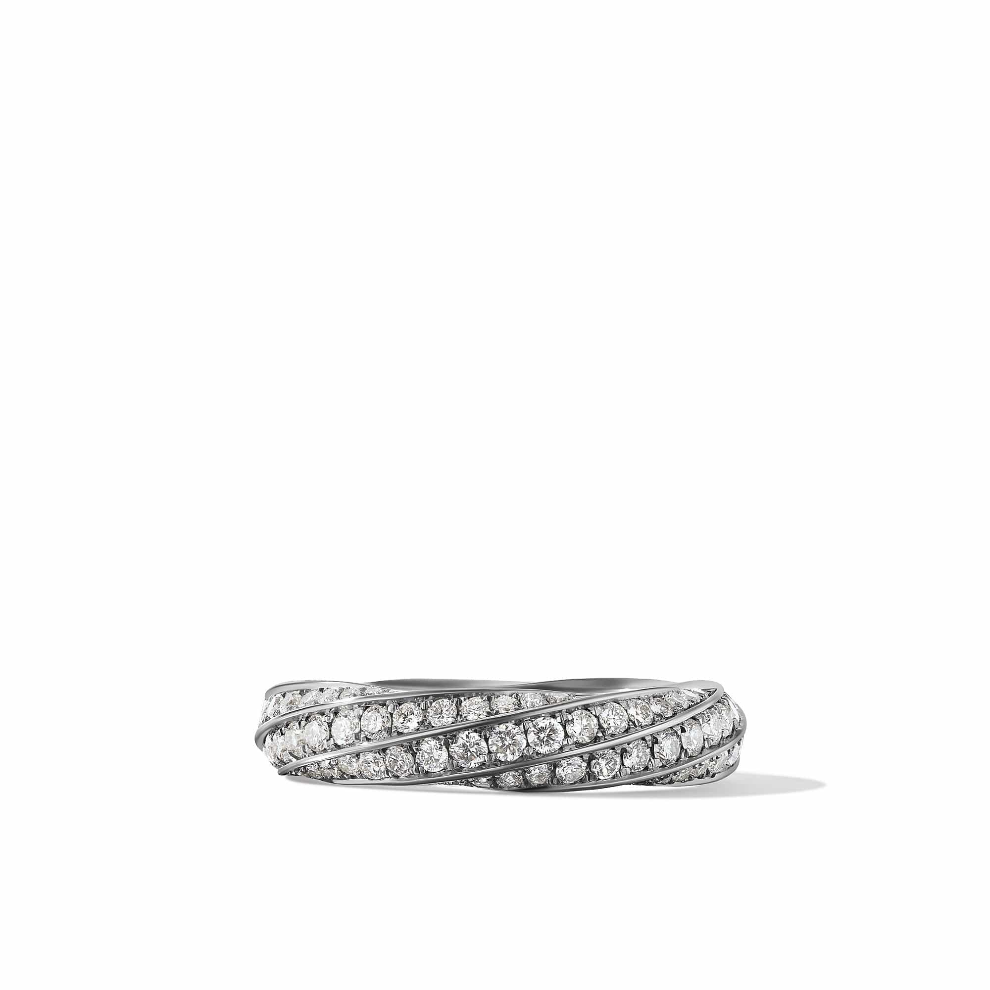 Cable Edge Band Ring in Recycled Sterling Silver with Pavé Diamonds - Image 3