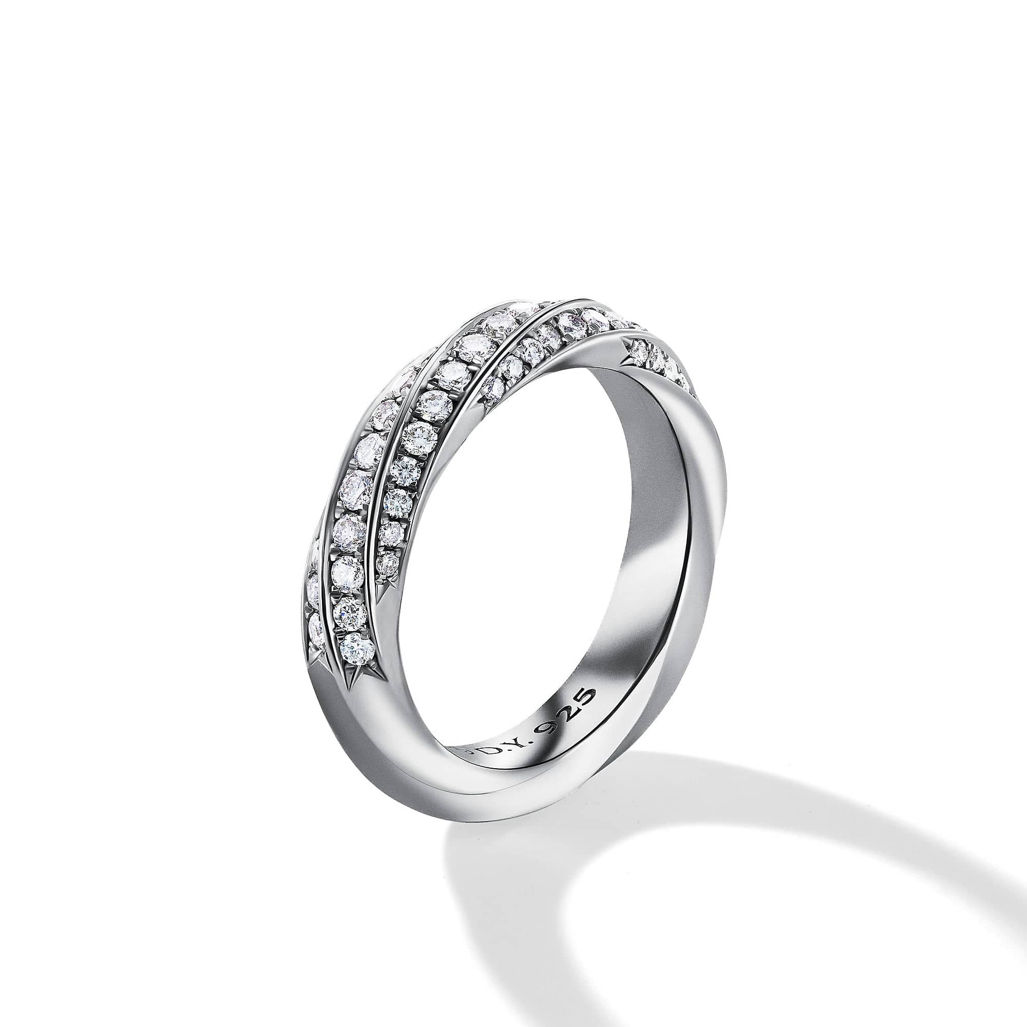 Cable Edge Band Ring in Recycled Sterling Silver with Pavé Diamonds - Image 2