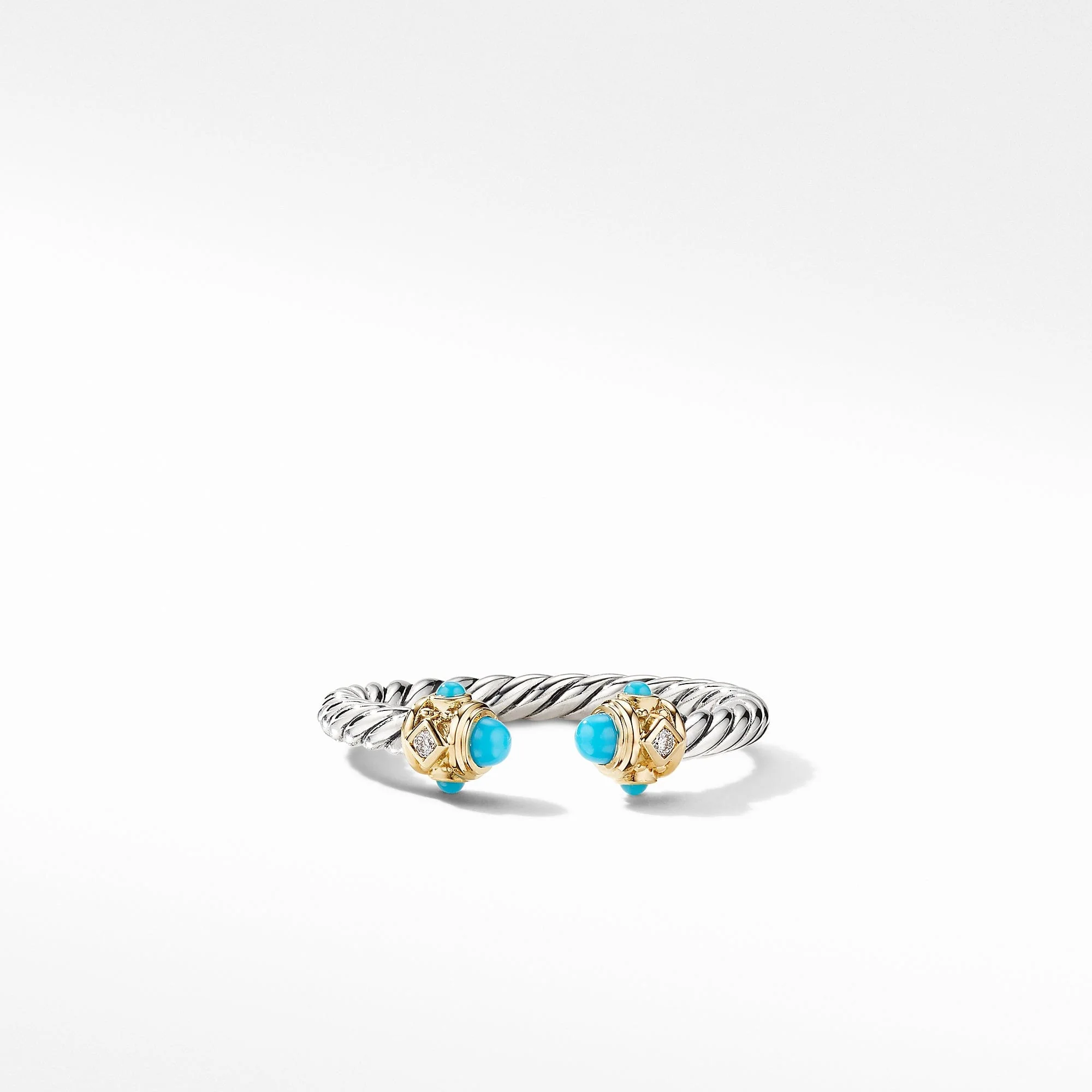 Renaissance Ring in Sterling Silver with Turquoise, 14K Yellow Gold and Diamonds - Image 2