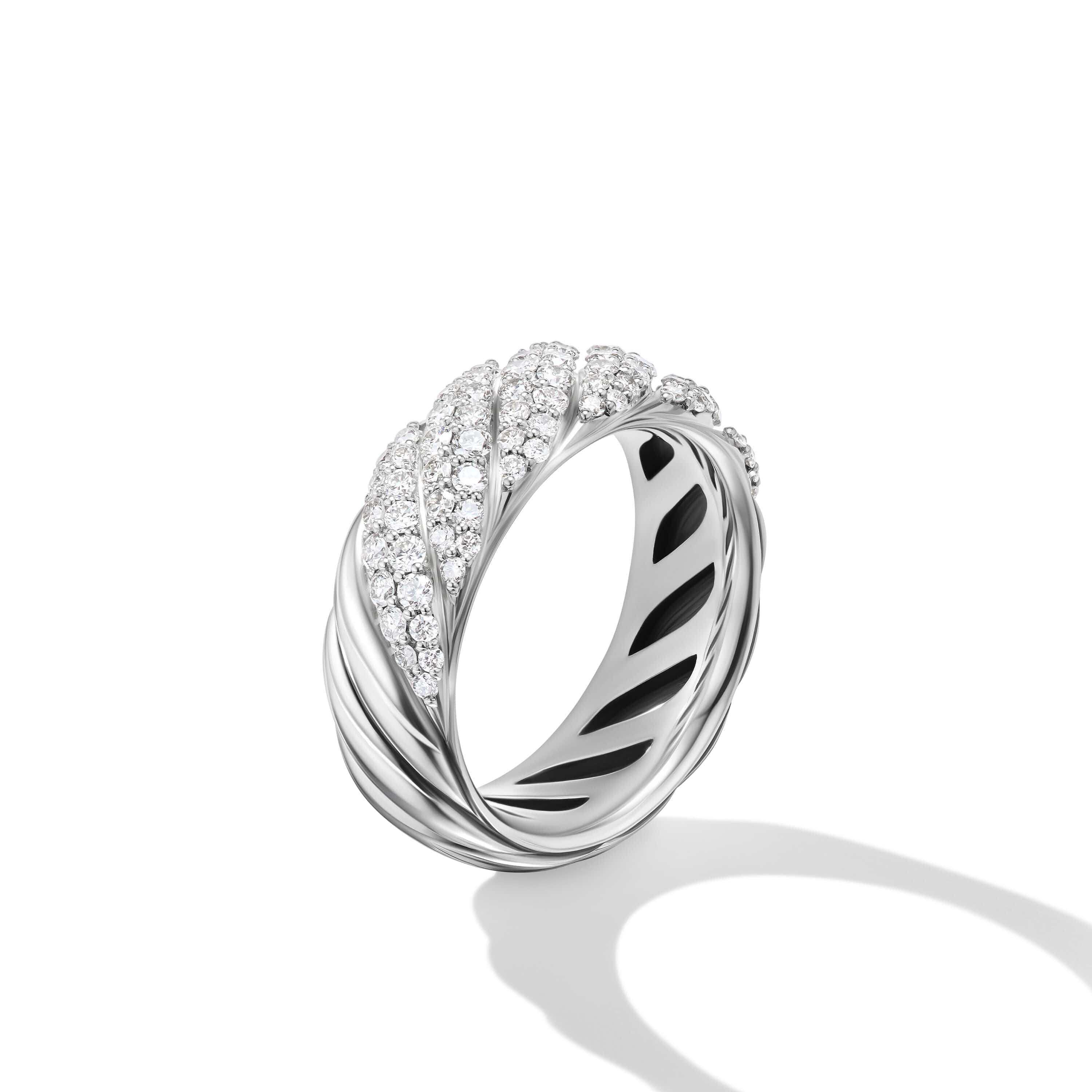 Sculpted Cable Band Ring in Sterling Silver with Pavé Diamonds - Image 2