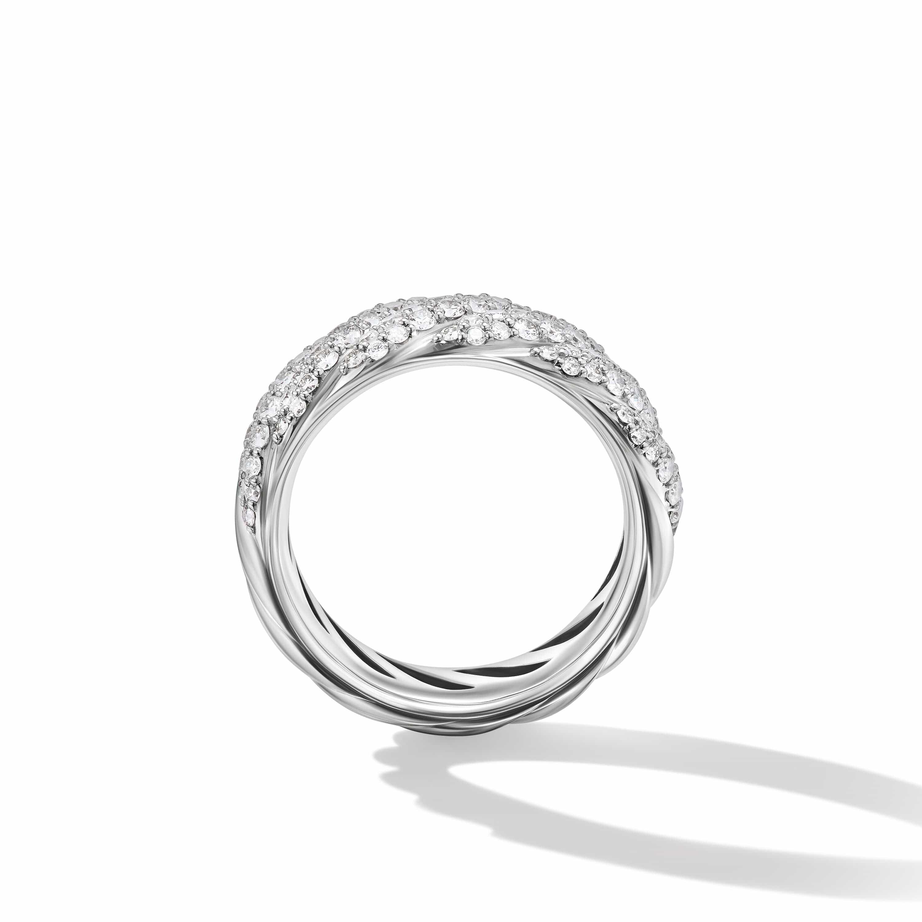 Sculpted Cable Band Ring in Sterling Silver with Pavé Diamonds - Image 3