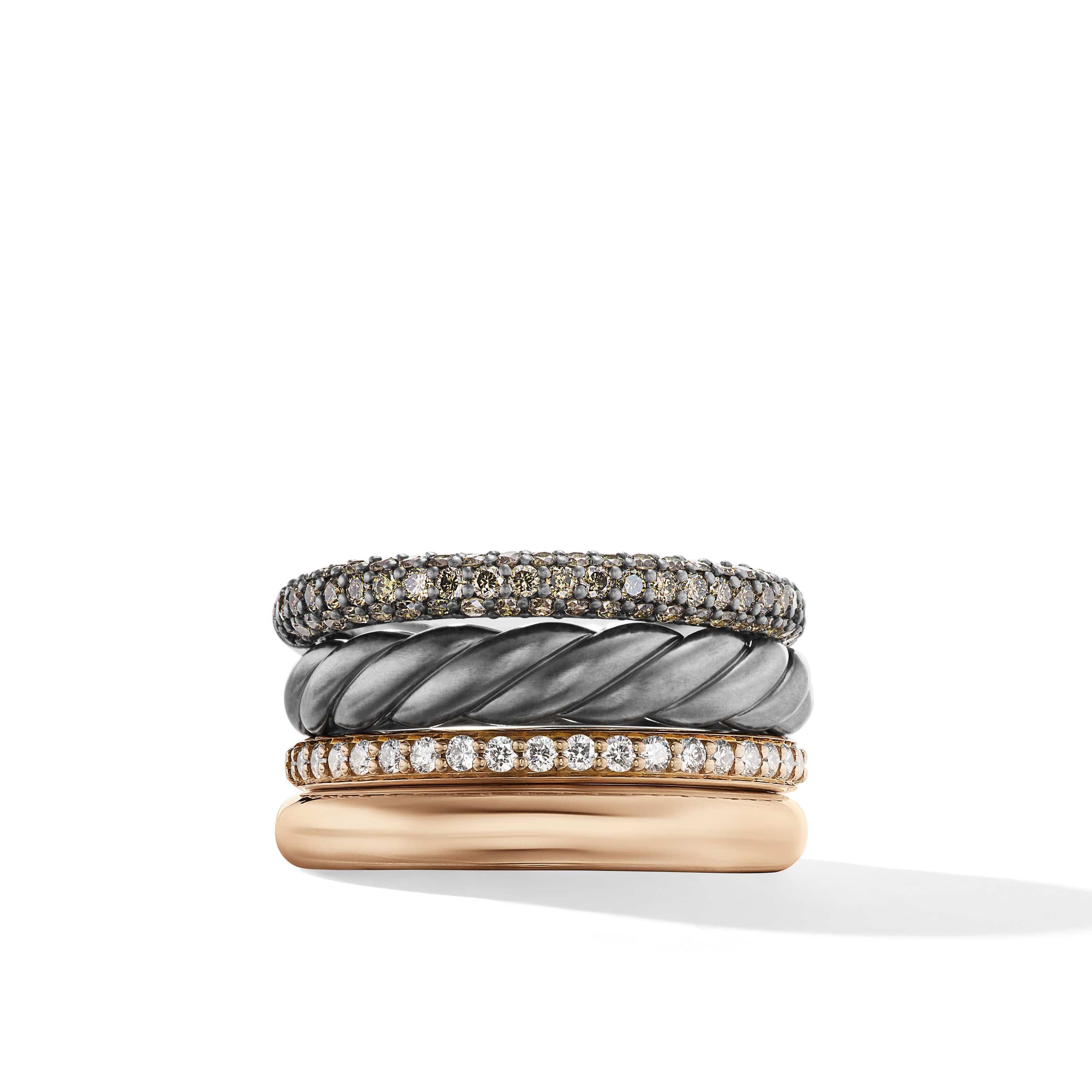 DY Mercer Melange Multi Row Ring in Sterling Silver with 18K Rose Gold and Pavé Diamonds - Image 3