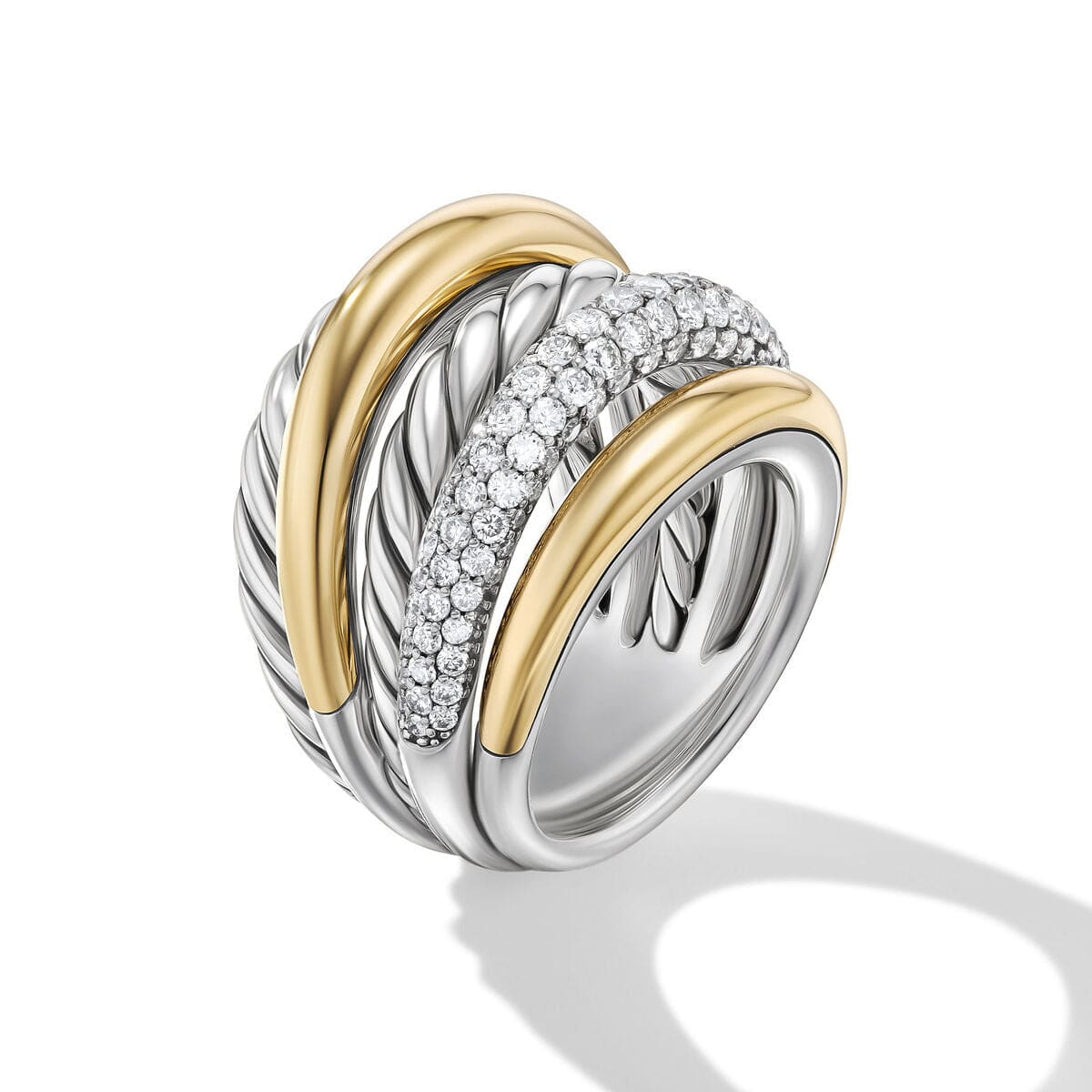 DY Mercer™ Multi Row Ring in Sterling Silver with 18K Yellow Gold and Diamonds - Image 2