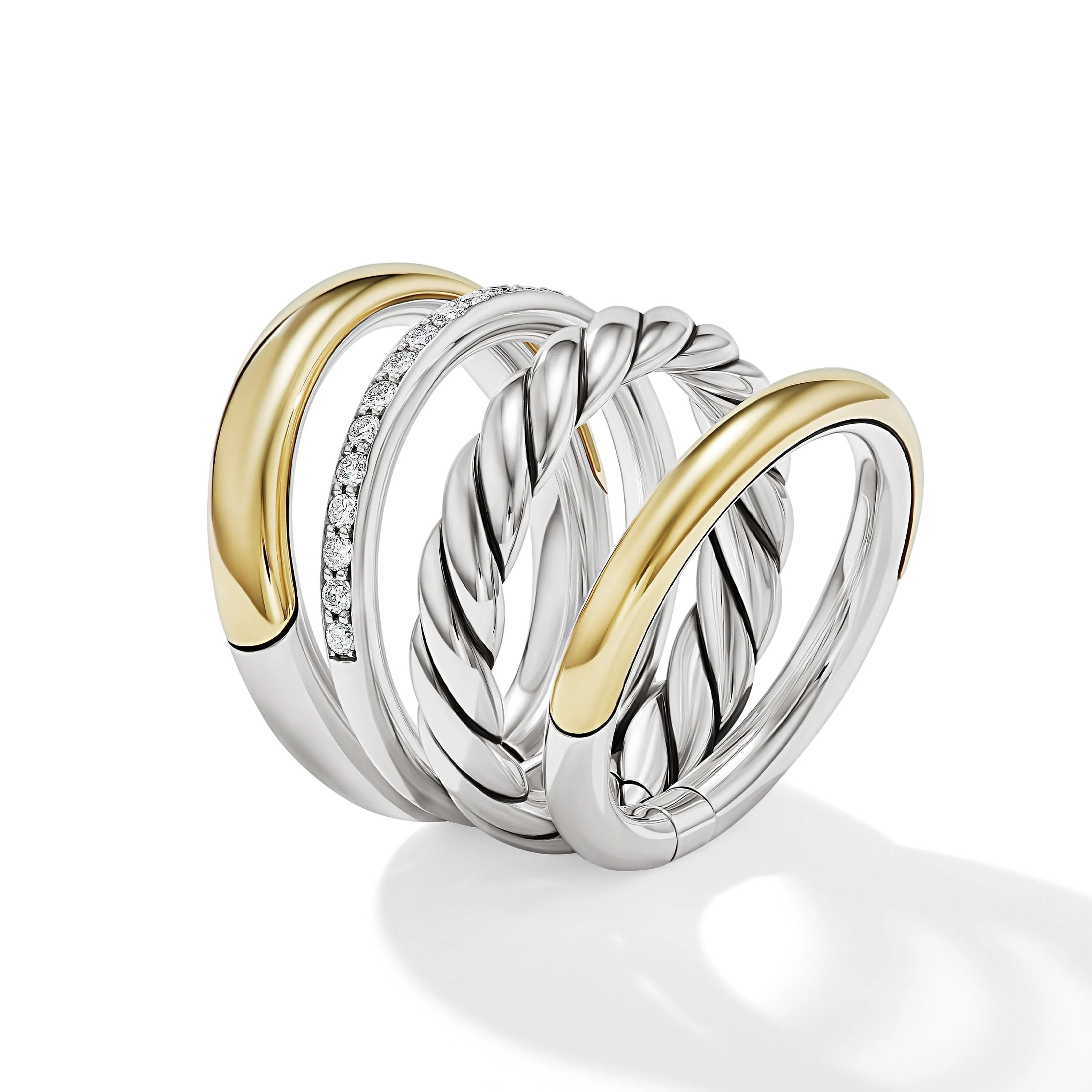 DY Mercer Multi Row Ring in Sterling Silver with 18K Yellow Gold and Pavé Diamonds - Image 2