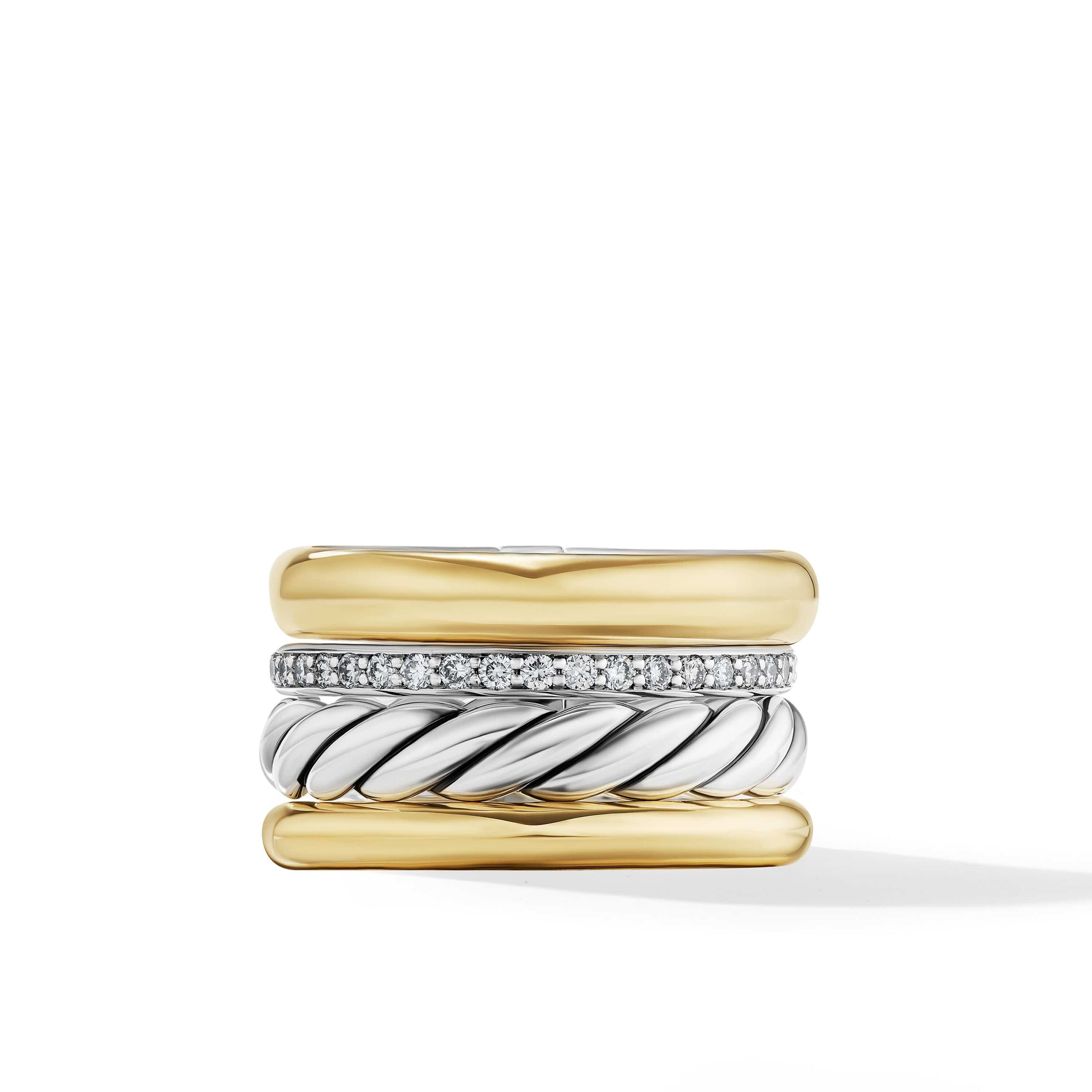 DY Mercer Multi Row Ring in Sterling Silver with 18K Yellow Gold and Pavé Diamonds - Image 3