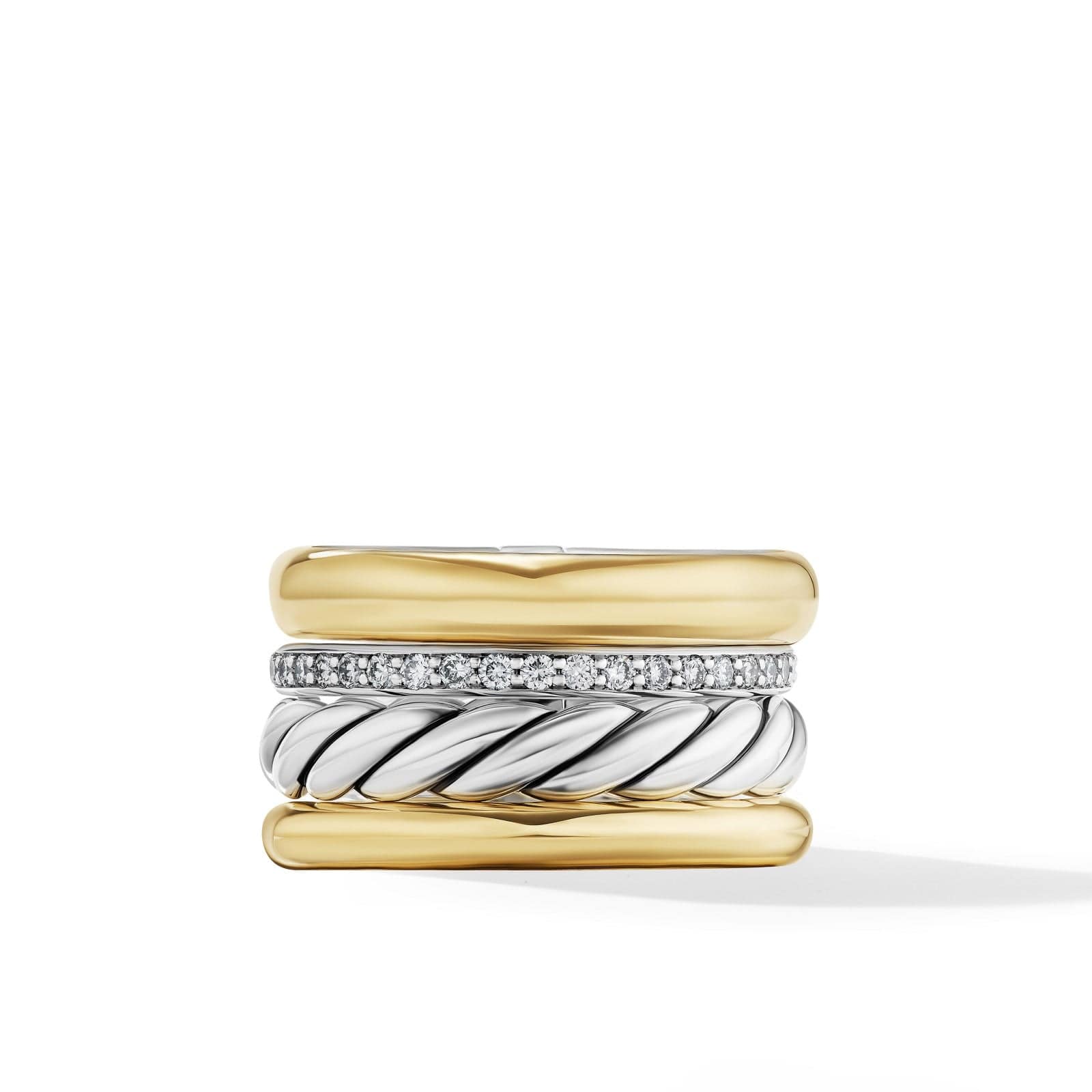 DY Mercer™ Multi Row Ring in Sterling Silver with 18K Yellow Gold and Diamonds, 14mm - Image 3