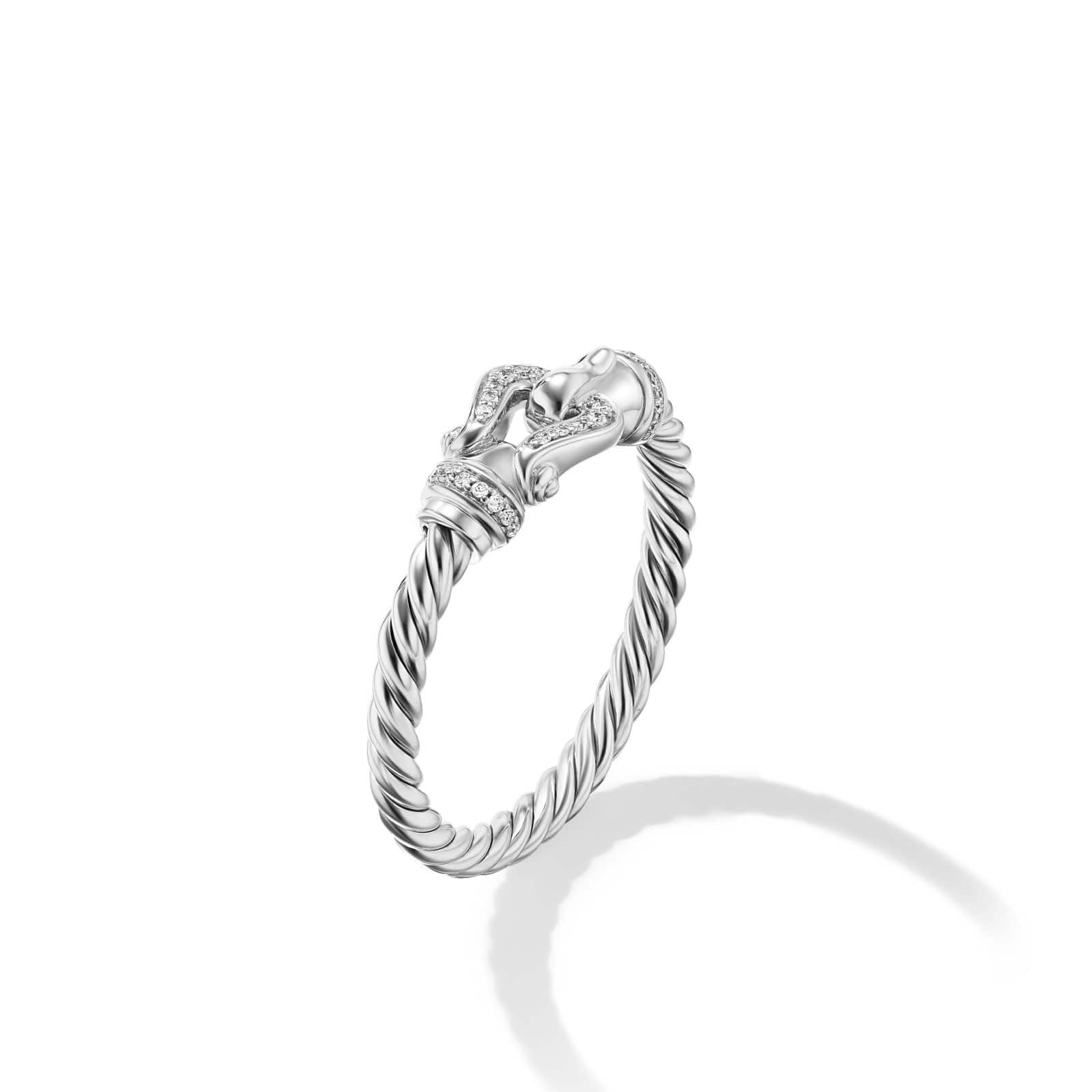Petite Buckle Ring in Sterling Silver and Diamonds, 2mm - Image 2