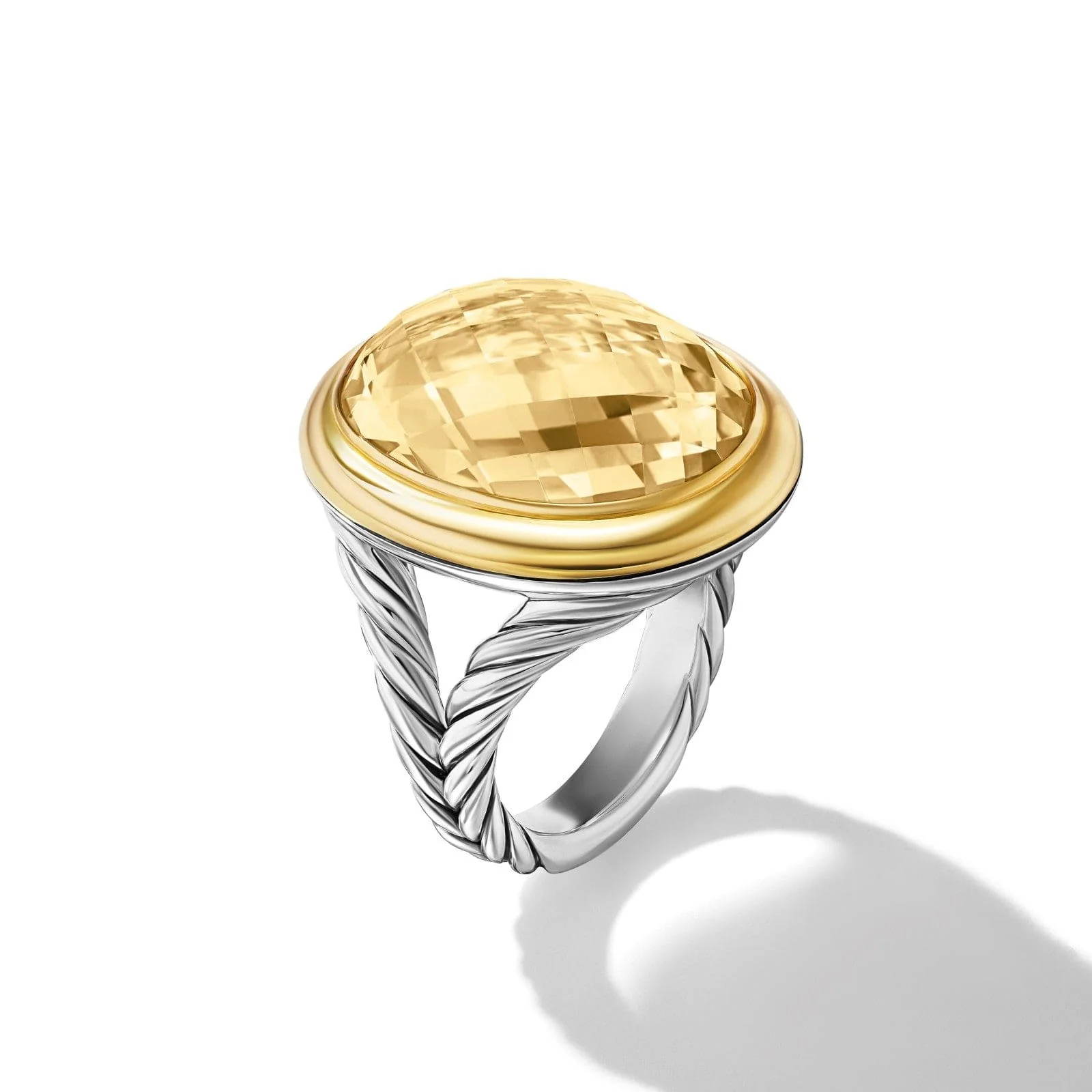 Albion® Oval Ring in Sterling Silver with 18K Yellow Gold and Champagne Citrine, 21mm - Image 2