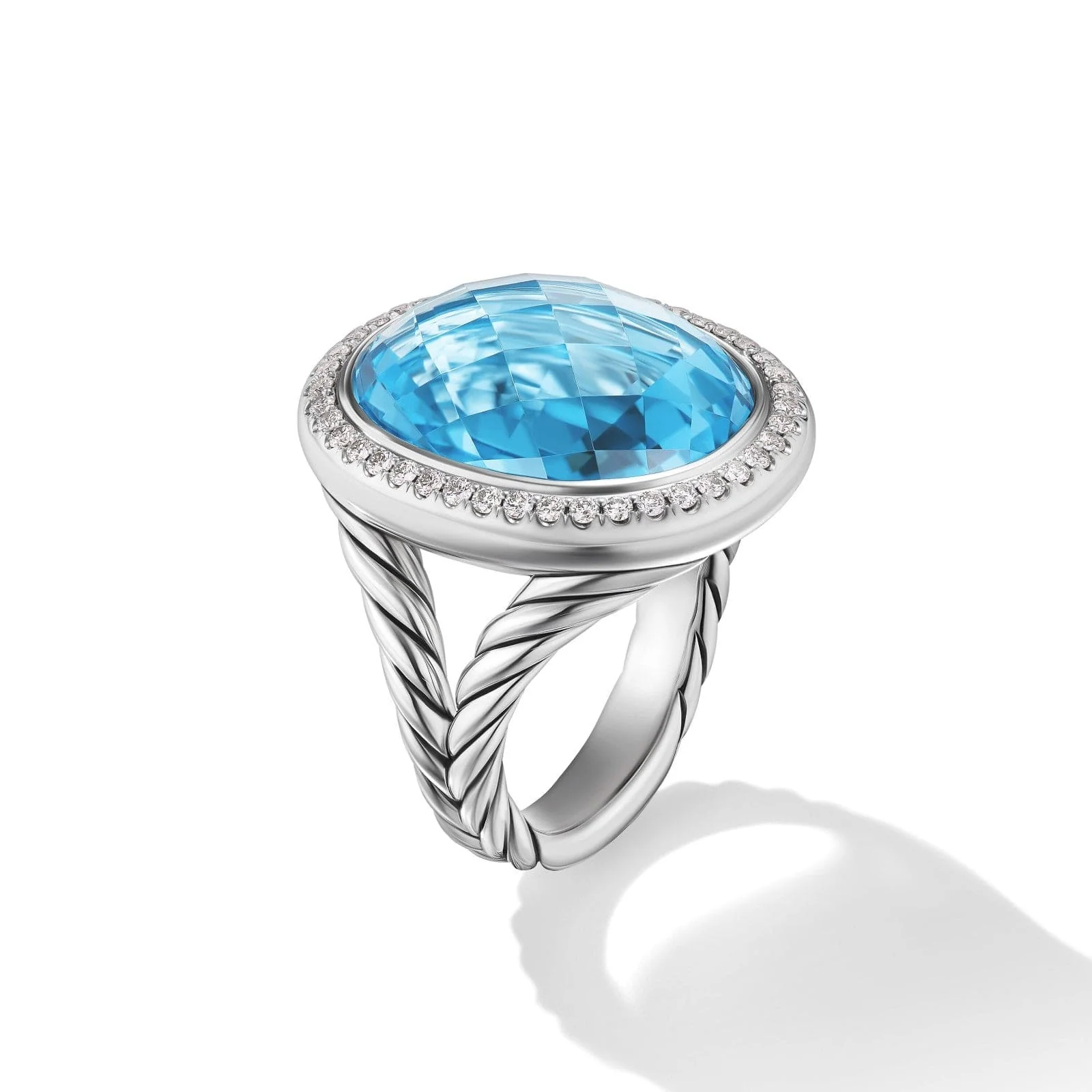 Albion® Oval Ring in Sterling Silver with Blue Topaz and Diamonds, 21mm - Image 2