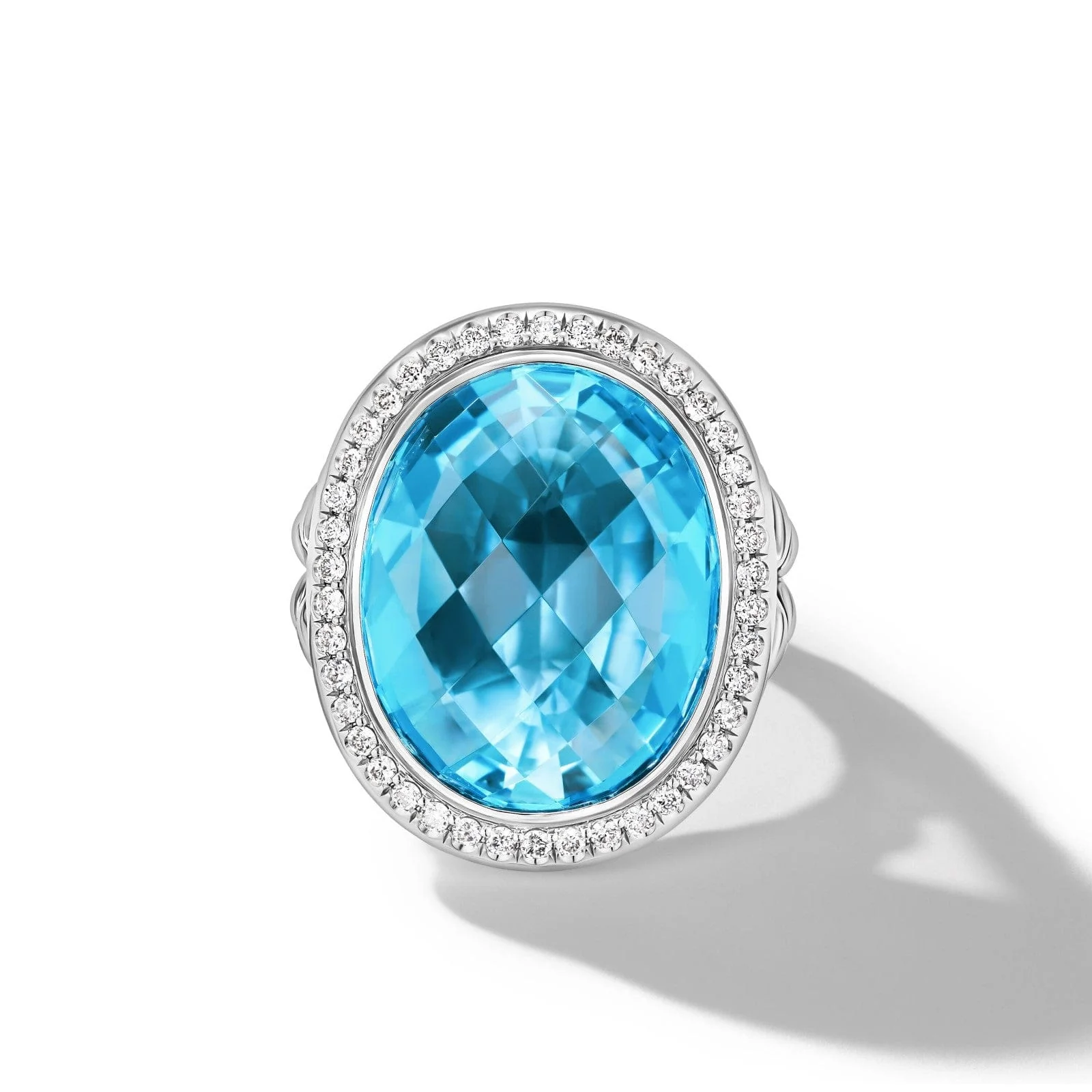 Albion® Oval Ring in Sterling Silver with Blue Topaz and Diamonds, 21mm - Image 3