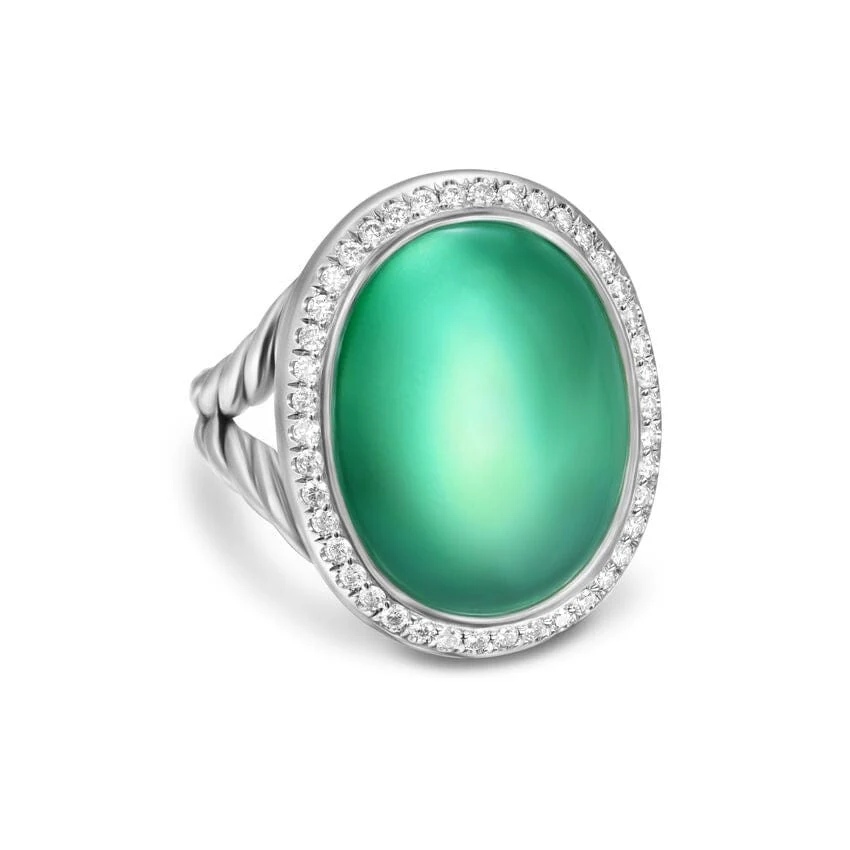 Albion® Oval Ring Sterling Silver with Lagoon Orchid and Diamonds, 21mm