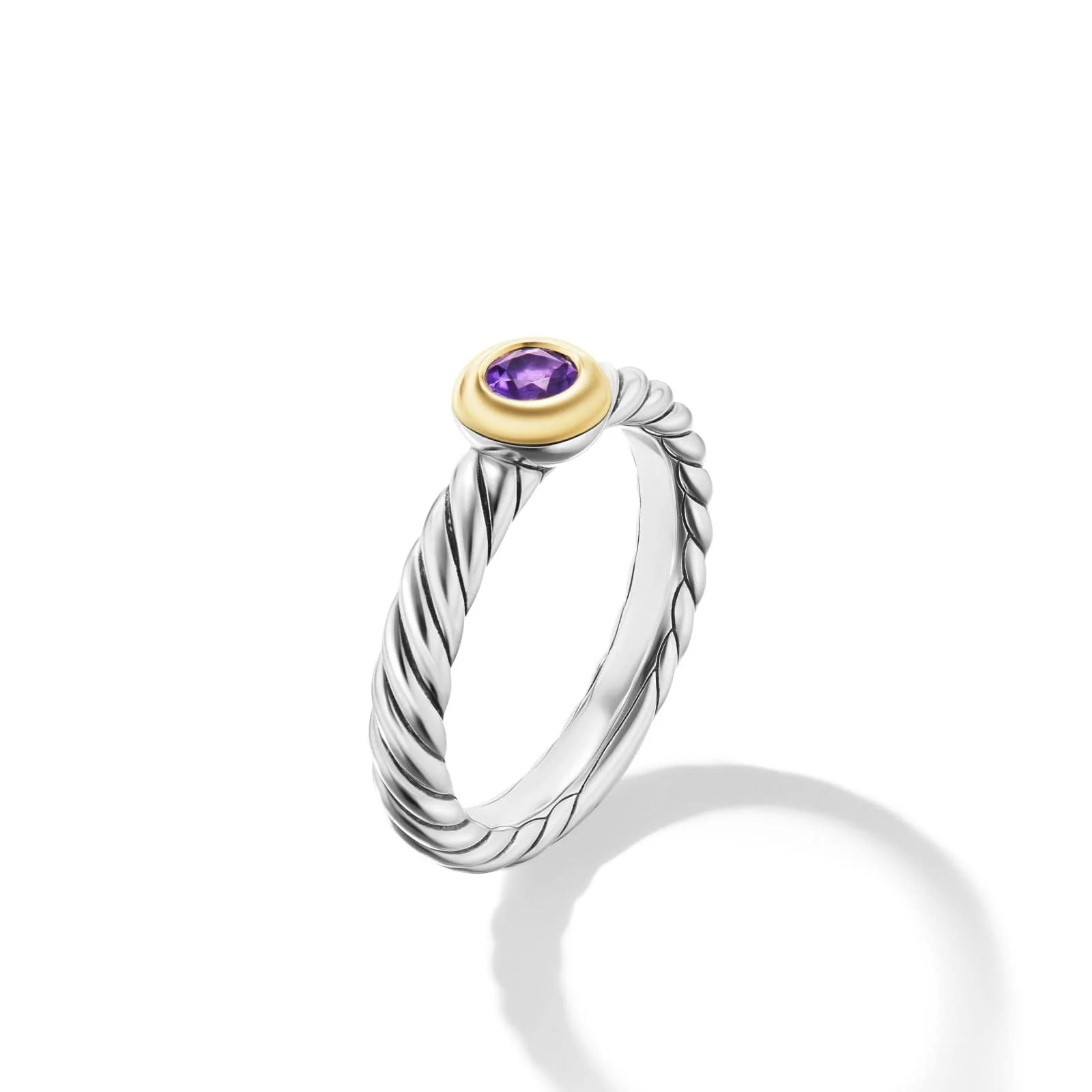 Petite Cable Ring in Sterling Silver with 14K Yellow Gold and Amethyst, 2.8mm - Image 2