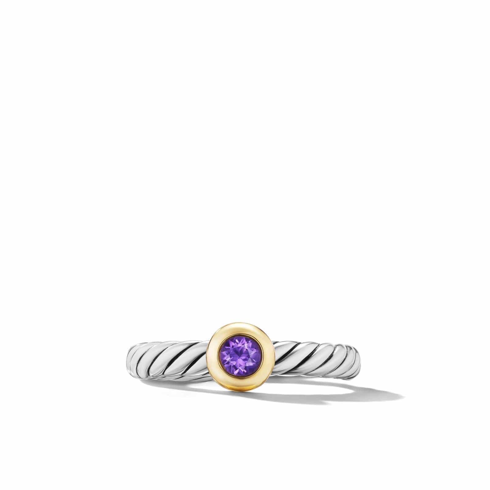 Petite Cable Ring in Sterling Silver with 14K Yellow Gold and Amethyst, 2.8mm - Image 3