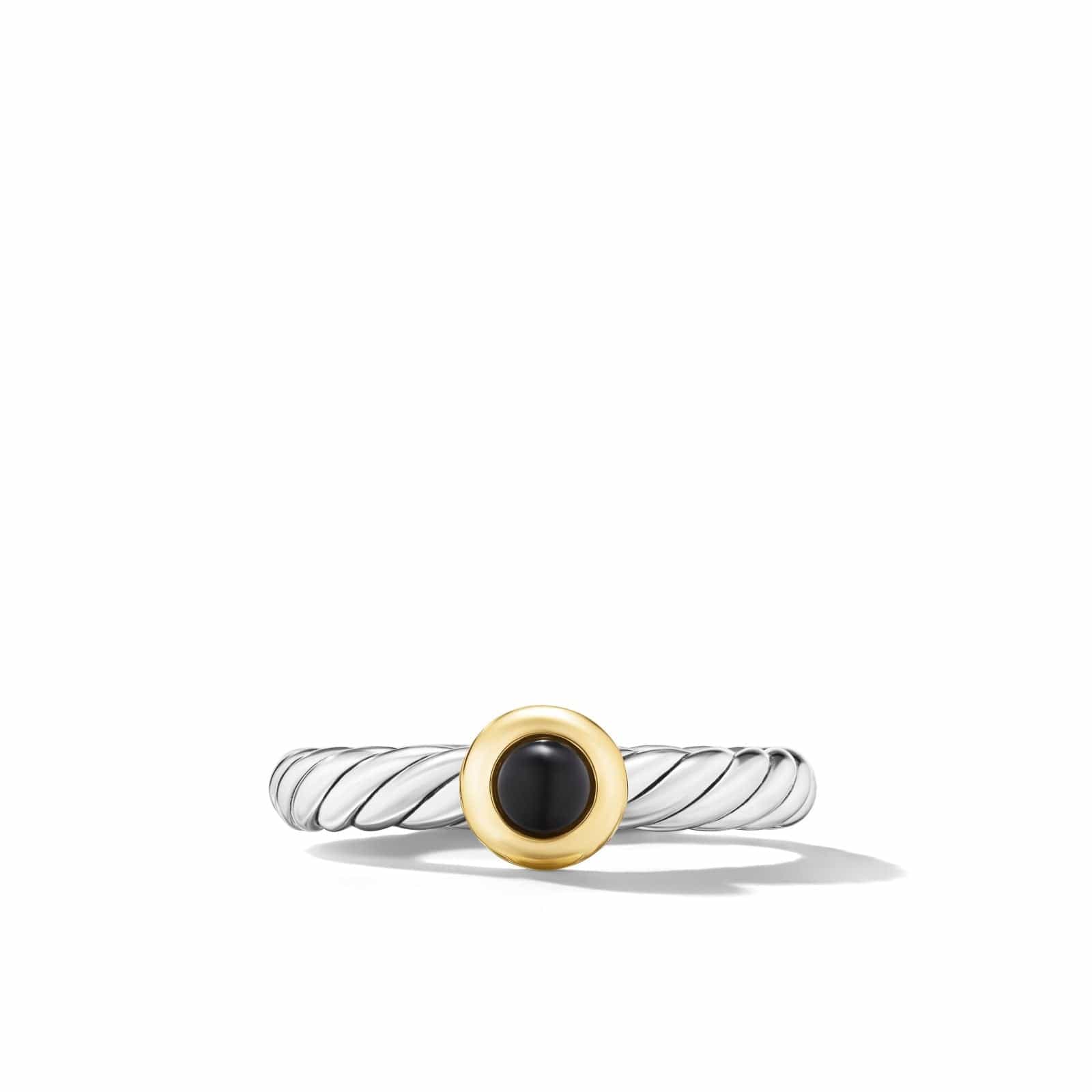 Petite Cable Ring in Sterling Silver with 14K Yellow Gold and Onyx, 2.8mm - Image 3
