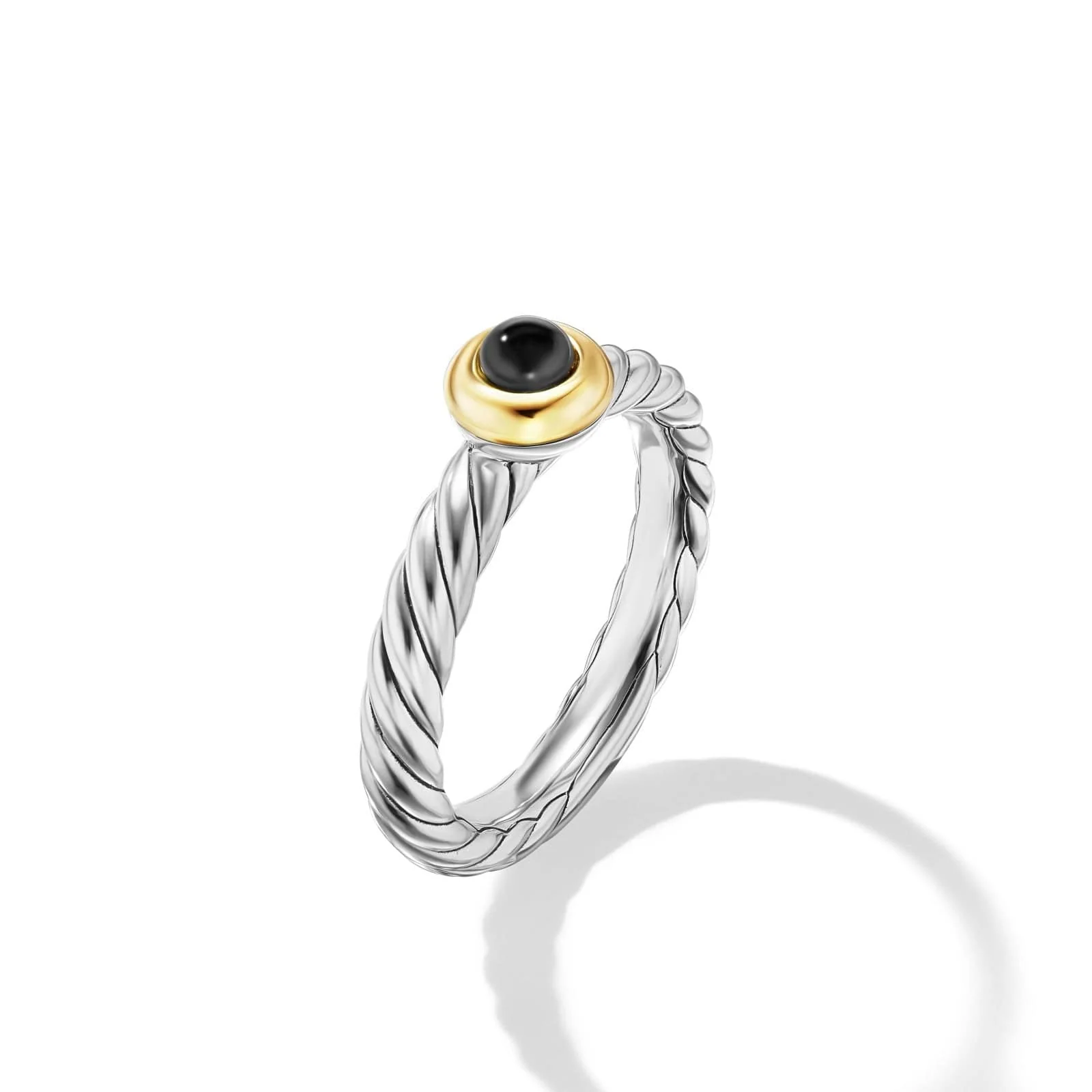 Petite Cable Ring in Sterling Silver with 14K Yellow Gold and Onyx, 2.8mm - Image 2