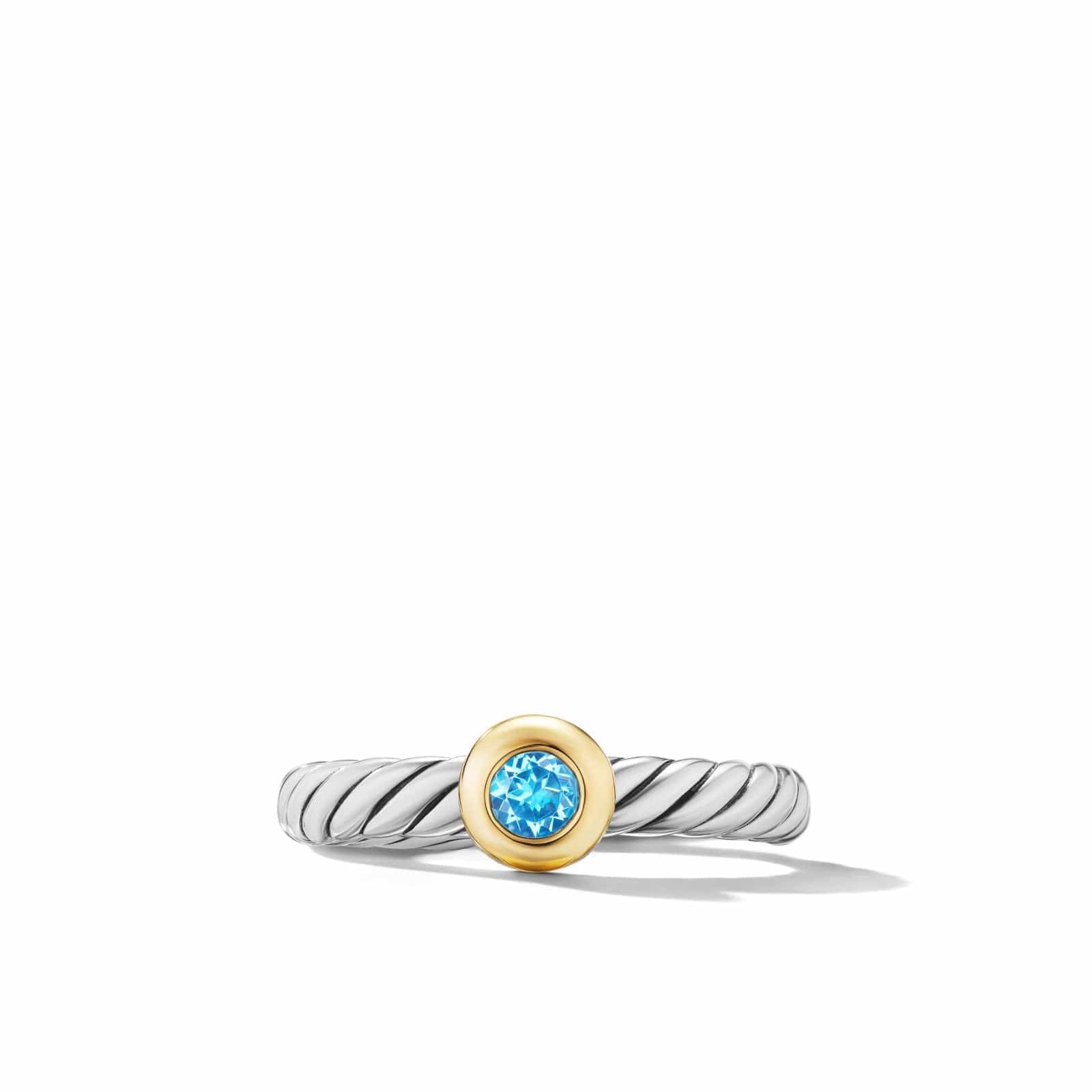 Petite Cable Ring in Sterling Silver with 14K Yellow Gold and Blue Topaz, 2.8mm - Image 3