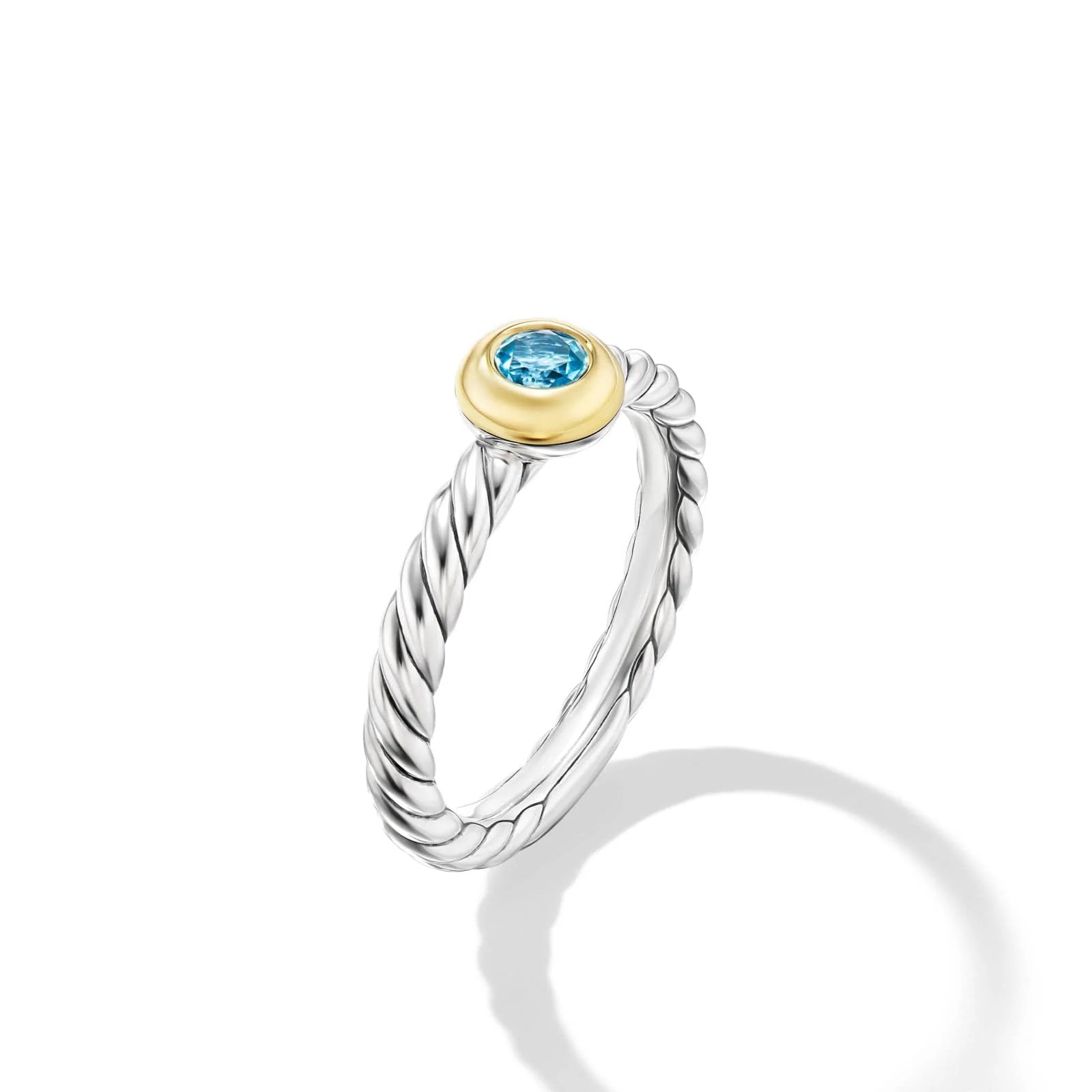 Petite Cable Ring in Sterling Silver with 14K Yellow Gold and Blue Topaz, 2.8mm - Image 2
