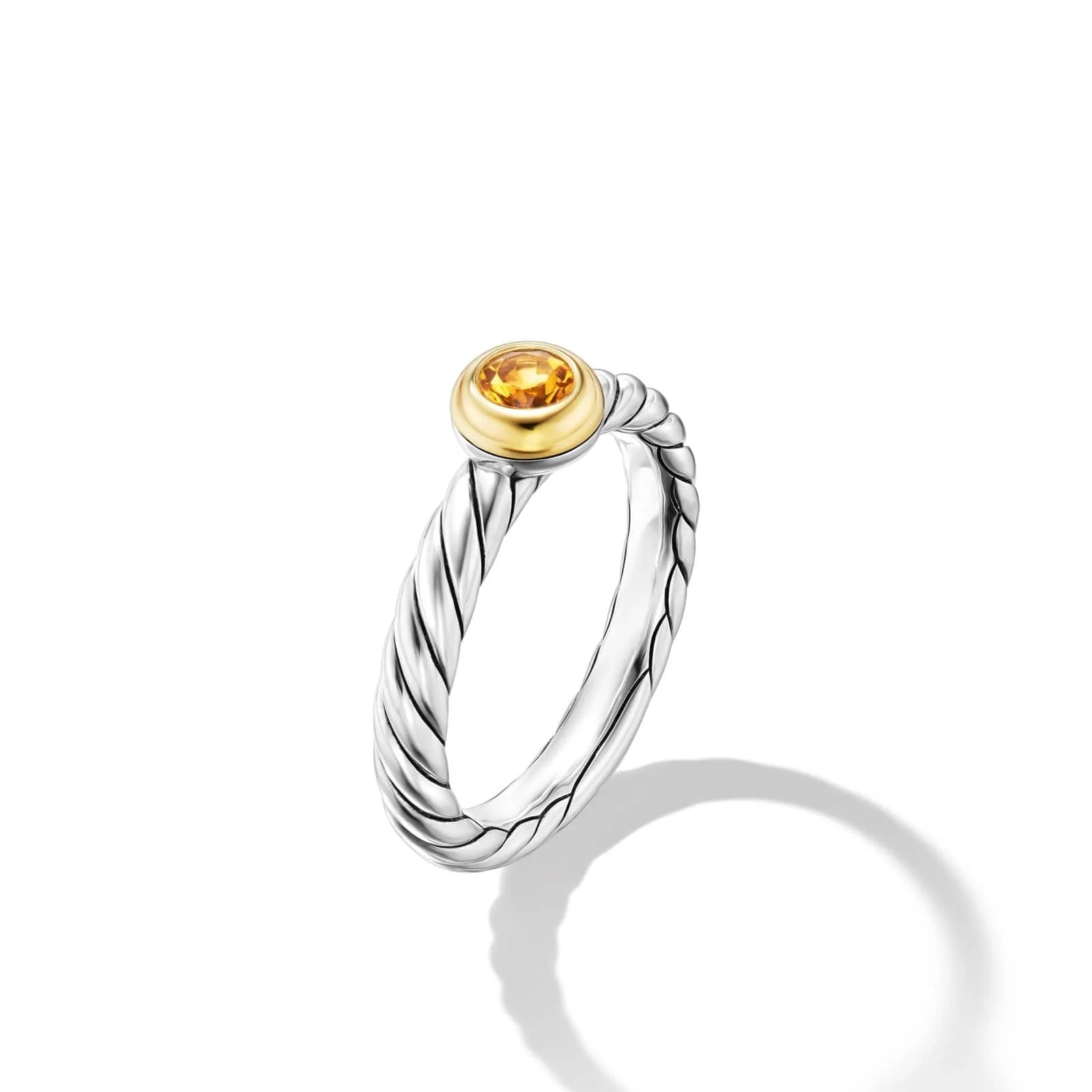 Petite Cable Ring in Sterling Silver with 14K Yellow Gold and Citrine, 2.8mm - Image 2