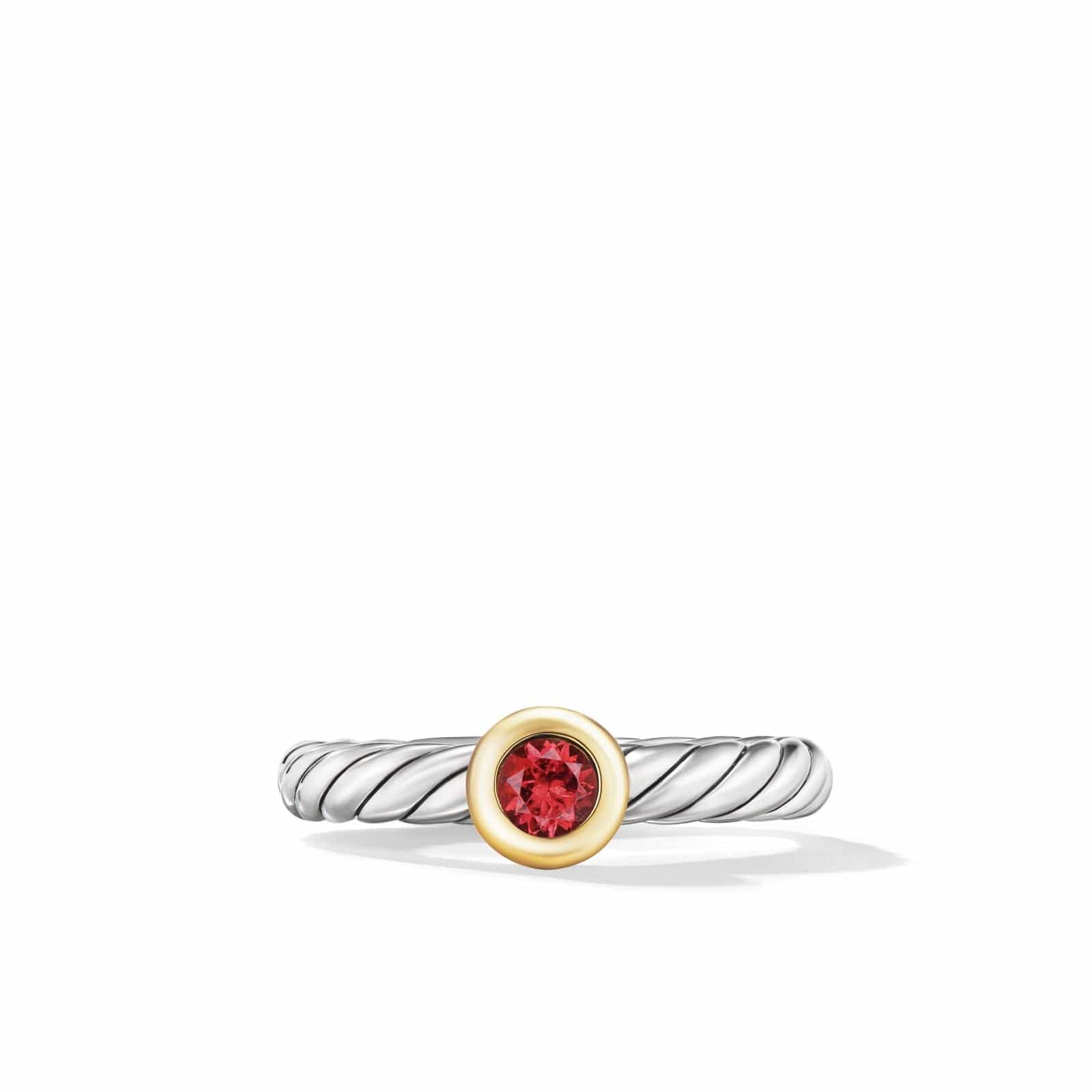 Petite Cable Ring in Sterling Silver with 14K Yellow Gold and Rhodolite Garnet, 2.8mm - Image 3