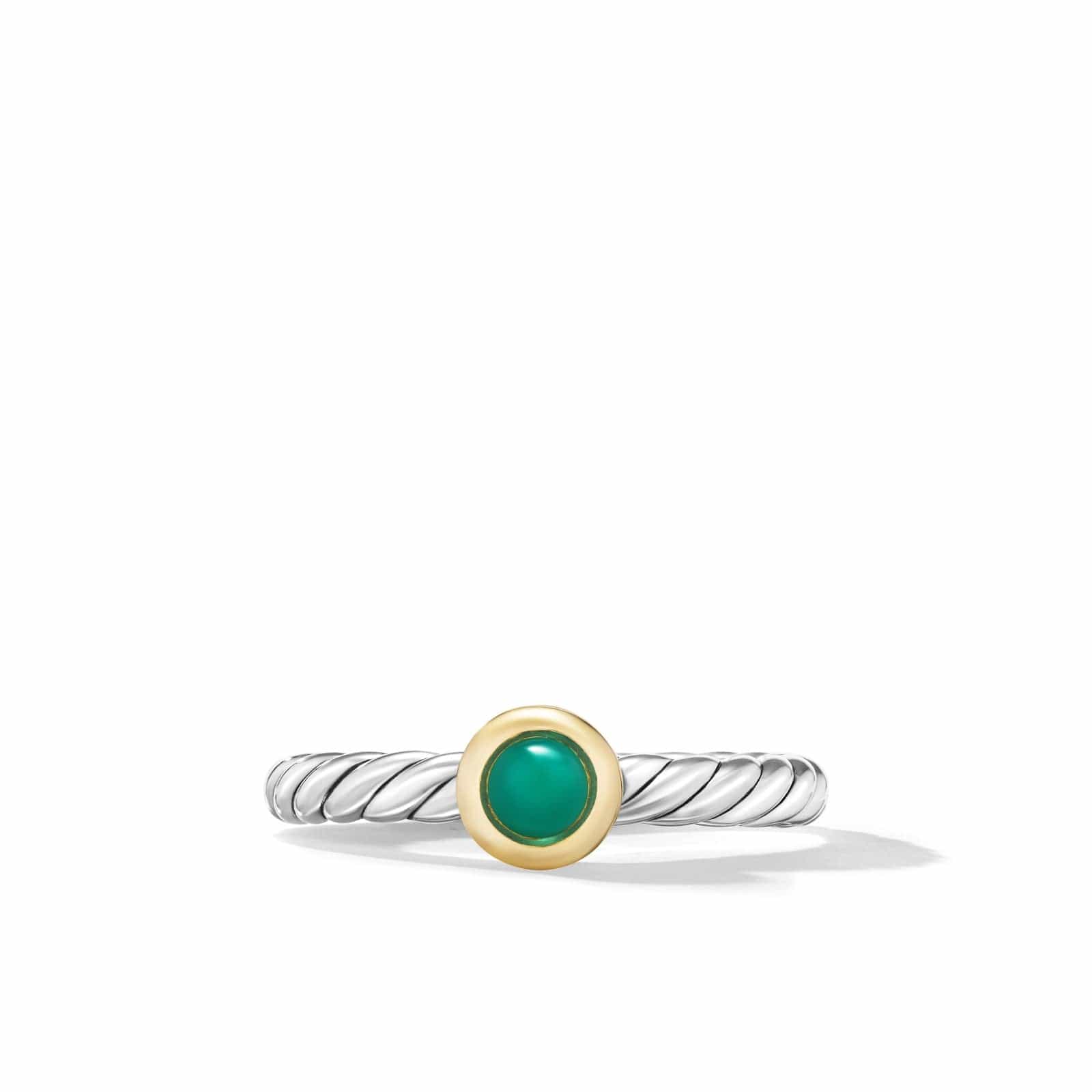 Petite Cable Ring in Sterling Silver with 14K Yellow Gold and Green Onyx, 2.8mm - Image 3