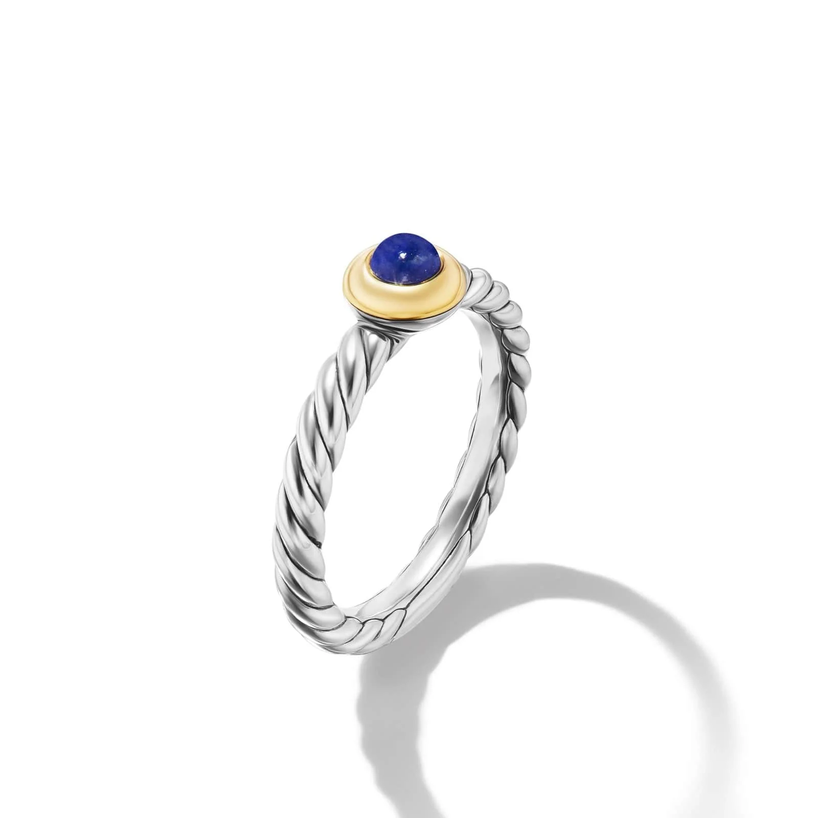 Petite Cable Ring in Sterling Silver with 14K Yellow Gold and Lapis Lazuli, 2.8mm - Image 2