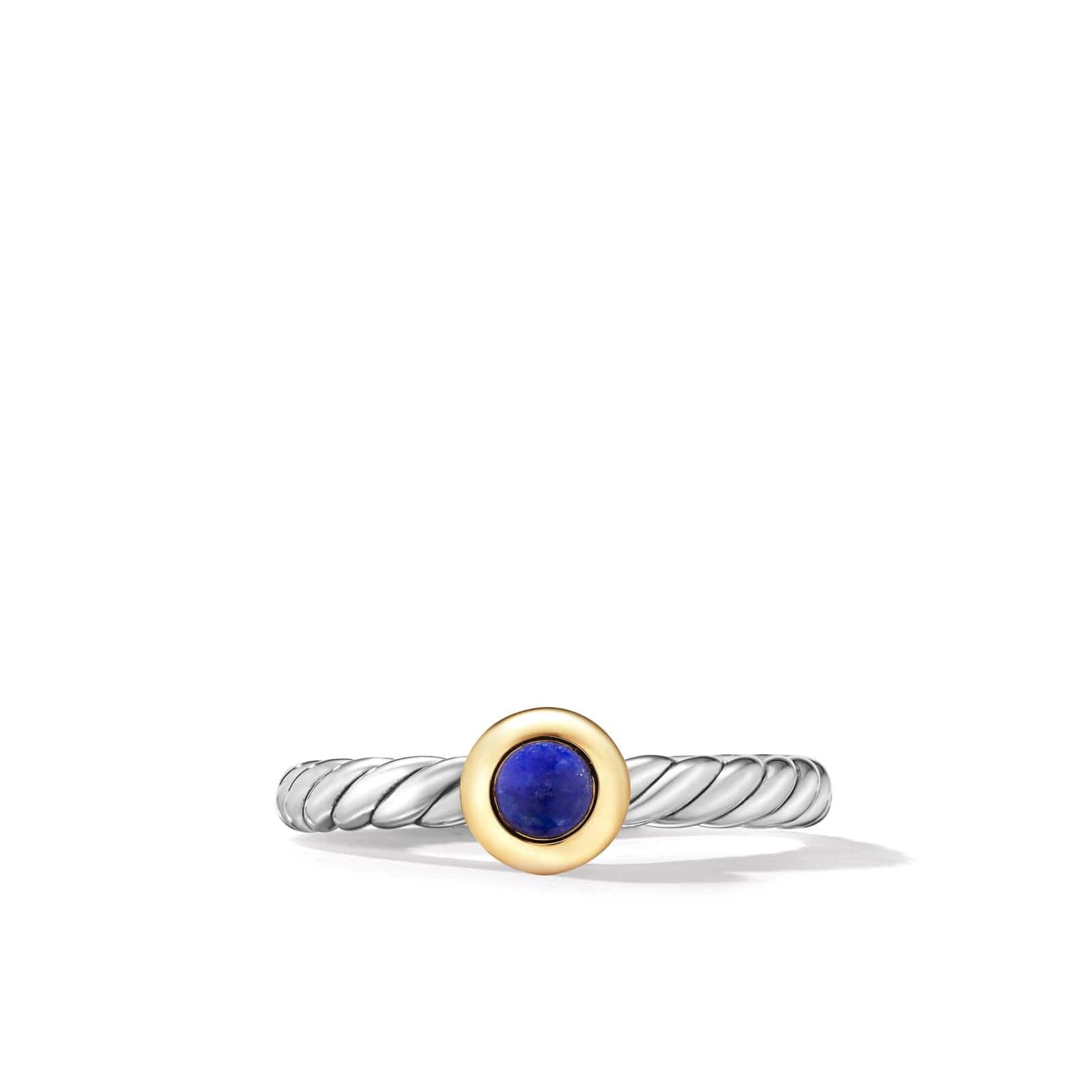 Petite Cable Ring in Sterling Silver with 14K Yellow Gold and Lapis Lazuli, 2.8mm - Image 3